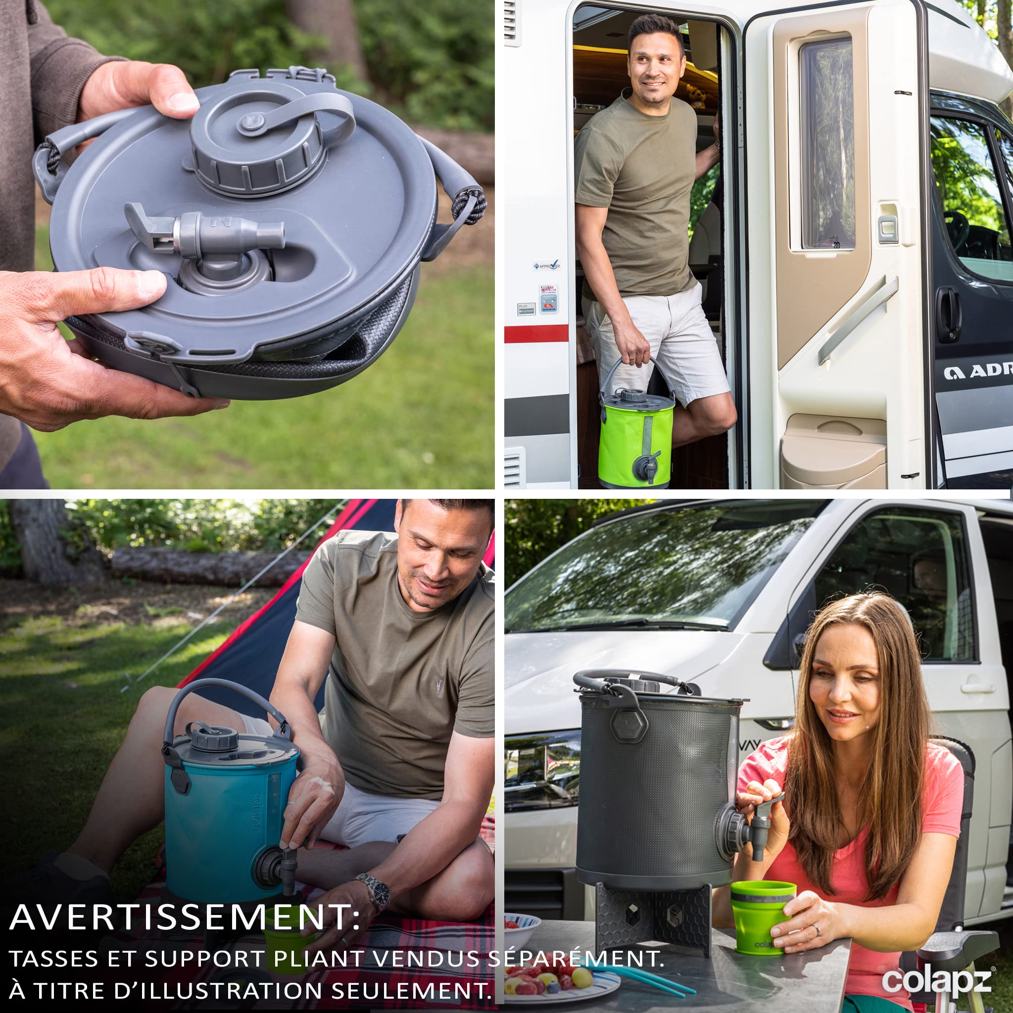 Colapz Pliable Distributeur d'Eau 8 L Vert Olive sans BPA Jerricane 2 en 1 Seau Camping Arrosoir