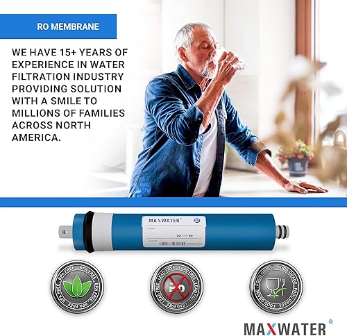 Miniatura 5 de Max Water Membrana de ósmosis inversa de membrana 150 GPD - Membrana RO 150 GPD Reemplazo del filtro de agua GPD se adapta al sistema purificador de