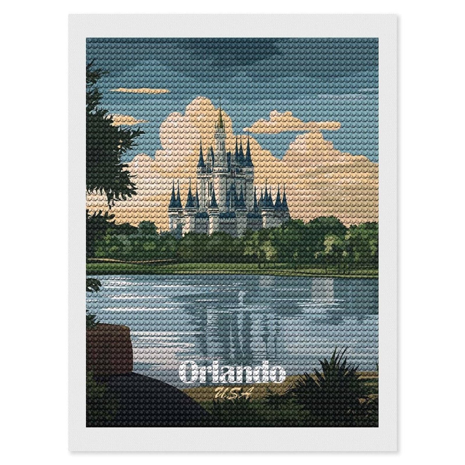 Junmoney Orlando Castle Landscape Diamond Art Kit 12"x16", Creative Leisure Activity, Complete Accessories, Vintage Style Decor, for Women