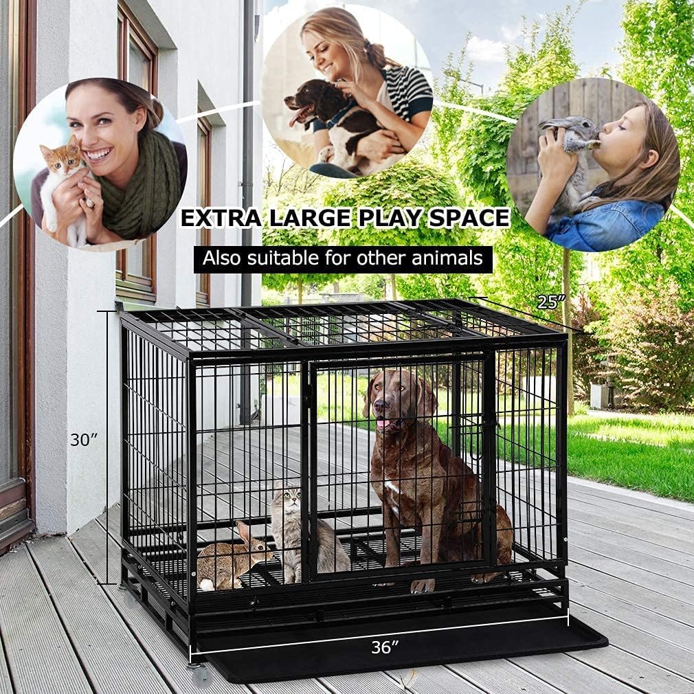 PayLessHere Dog Crate Dog Cage Dog Kennel for Large Dogs Heavy Duty 36 Inches Pet Playpen for Training Indoor Outdoor with Plastic Tray Double Doors & Locks Design