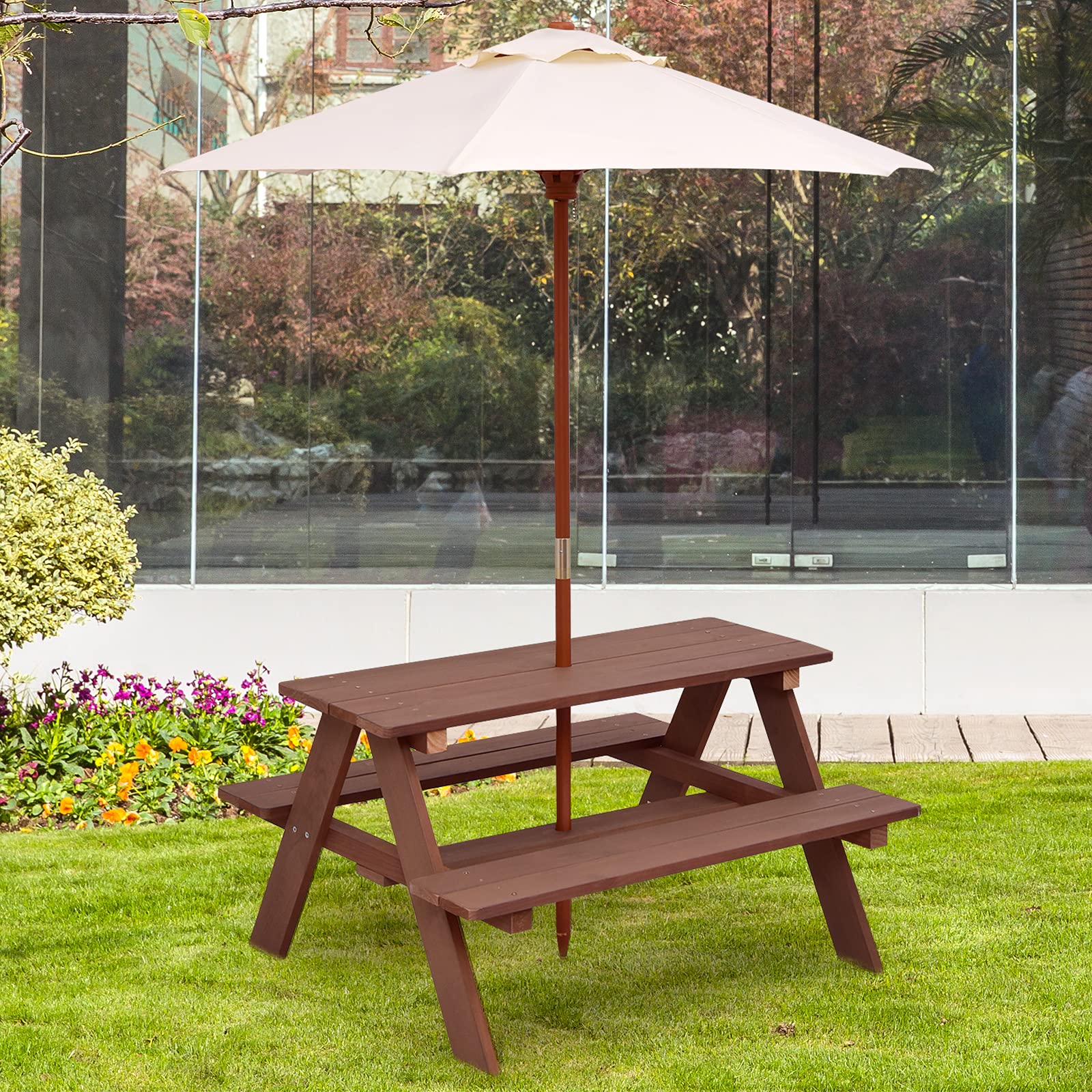 Tavolo Da Picnic Per Bambini 3 In 1 Con Ombrellone Panche E Piano Tavolo Rimovibile 88734335