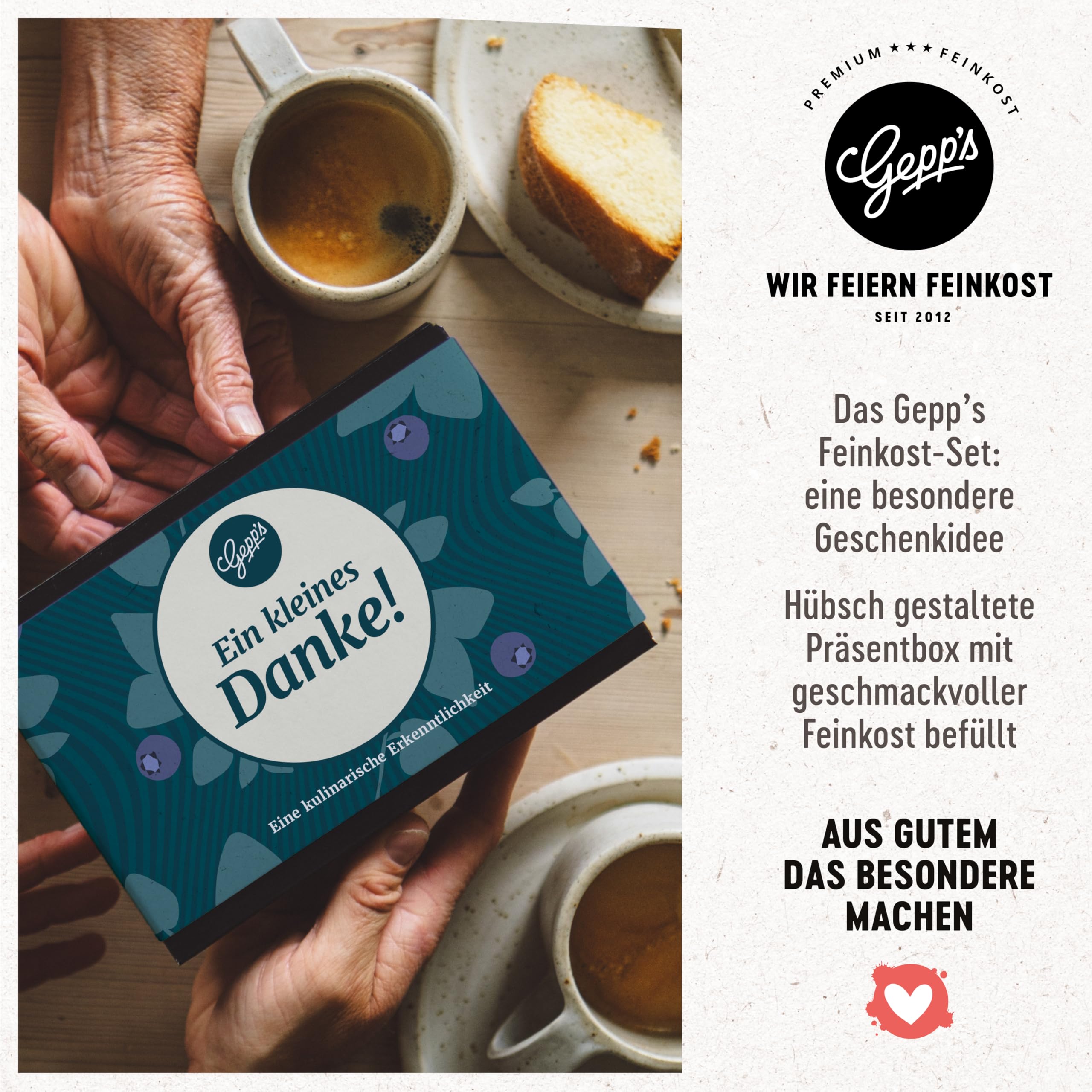 Gepp's Feinkost Mini Danke Geschenkbox I Geschenkkorb mit 2 Gewürz-Variationen, 2 fruchtigen Konfitüren und einer Edelsauce I perfekt zum Verschenken oder selbst genießen