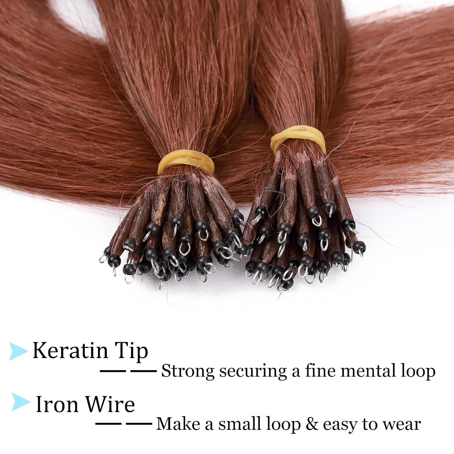 SEGO Nano Tip Hair Extensions Human Hair Balayage Nano Ring Beads Pre-bonded Seamless Highlight Extensions for Women 1g/strand 50g/pack -16 Inch -33 Dark Auburn