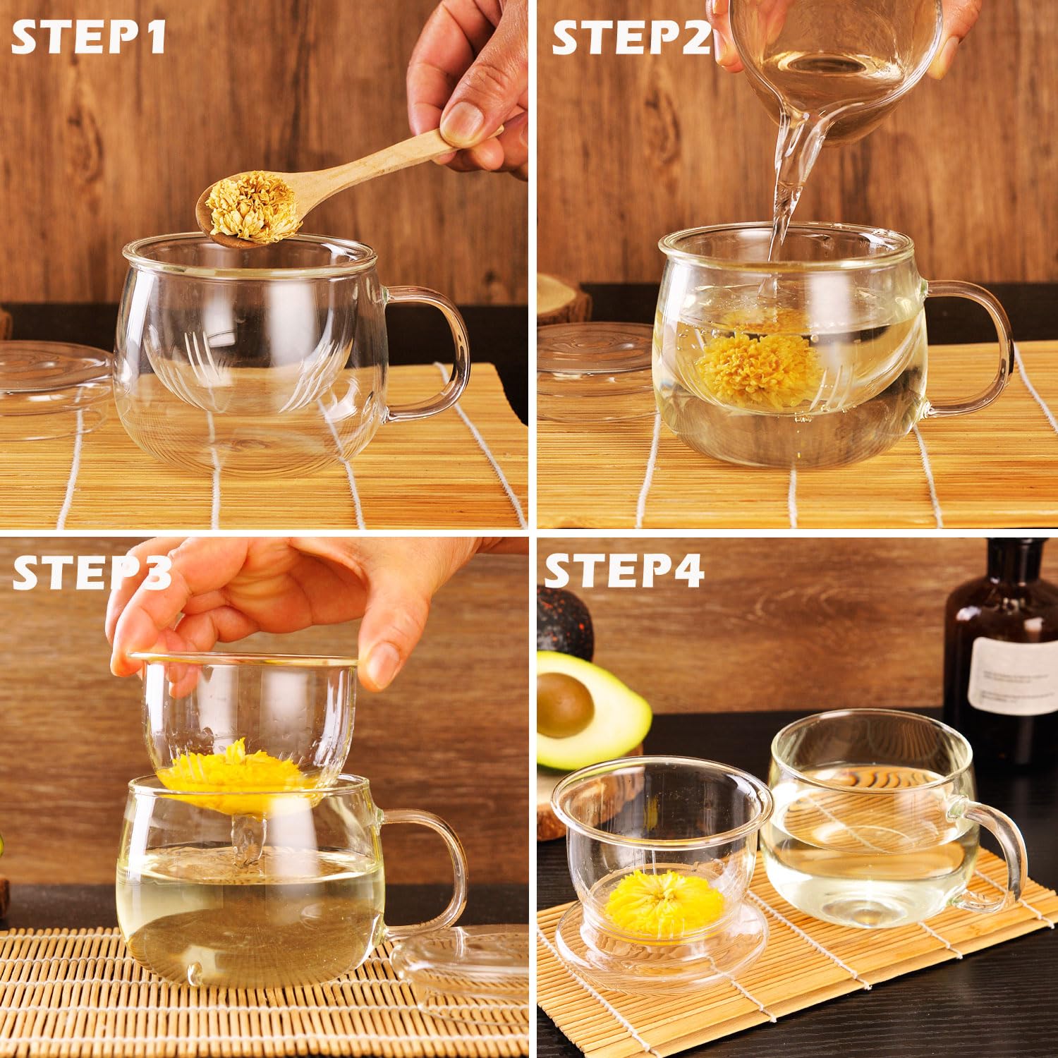 WHJY Tasse à thé en verre avec infuseur et couvercle, tasse à thé en verre de 355 ml avec passoire, tasse à thé en vrac pour une personne, tasse à thé en verre borosilicate sans plomb, résistance à la