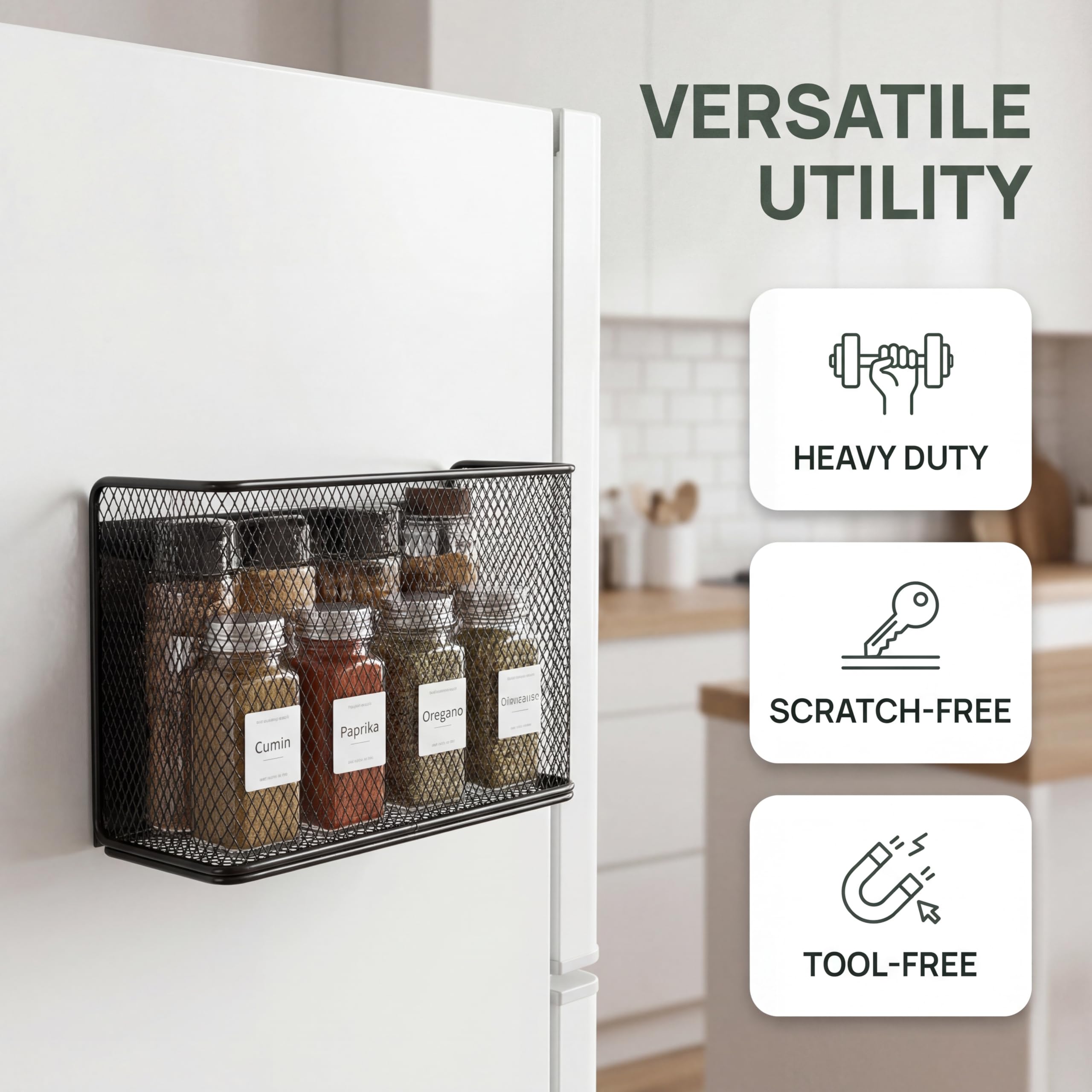 Magnet Regal Kühlschrank Magnetischer Organizer Schwarz 24x15x7.5cm Starker Magnetstreifen Whiteboard Kühlschrank Regal Gewürzregal Magnetisch Regalkörbe Behälterfür Gewürze Büro Küche Bad
