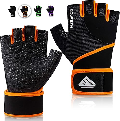 Guantes de entrenamiento para gimnasio, guantes de levantamiento de pesas para hombres y mujeres con almohadilla completa para la palma de la mano,