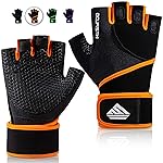 HTZPLOO Workout Gloves Gym Gloves Weight Lifting Gloves for Men Women with Full Palm Pad,Strong Wrist Wraps Support,Enhanced Grip,for Fitness,Exercise (Black&Orange, Small)