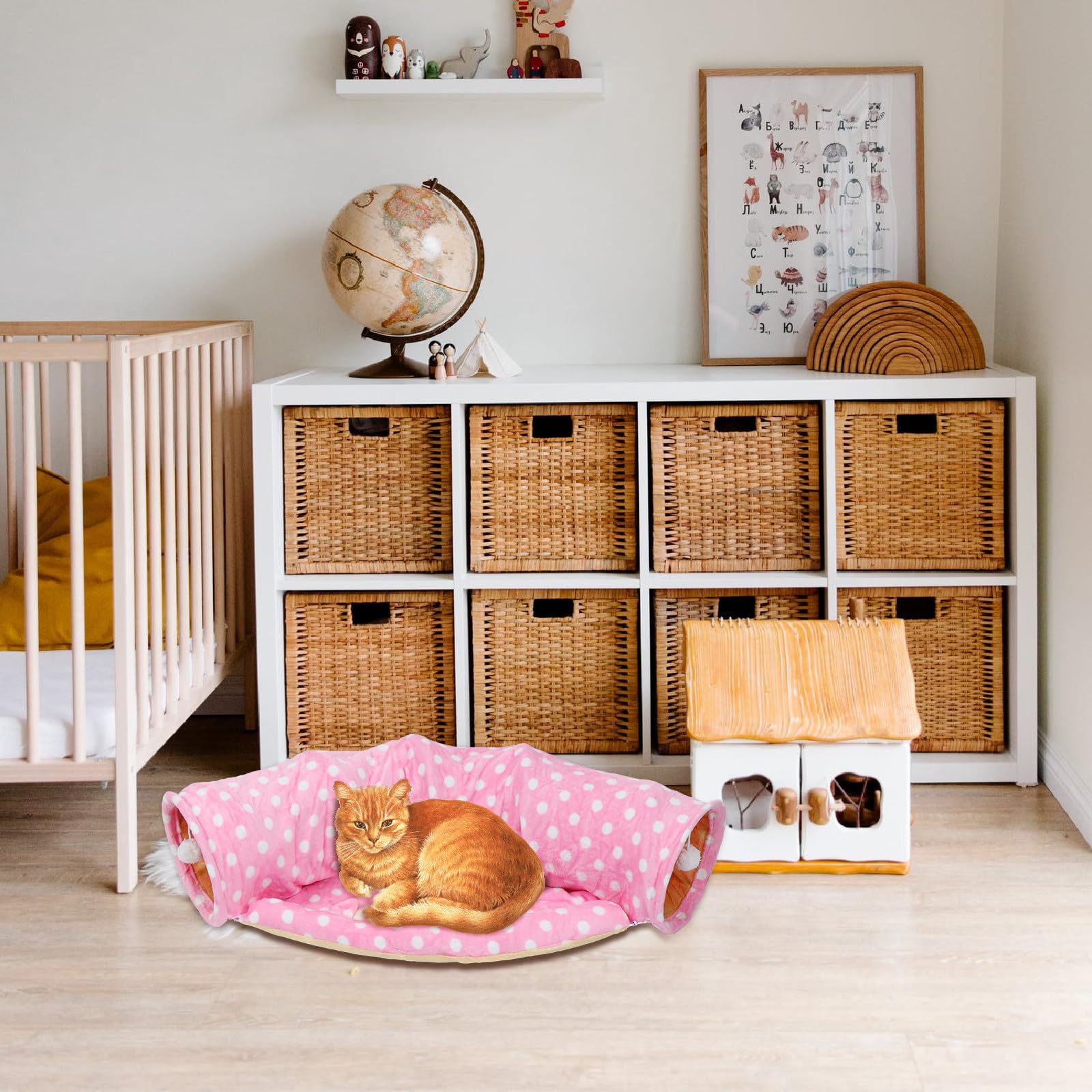 Túnel para Gatos Rosa de Lona, Dos Vías, Bola Decorativa
