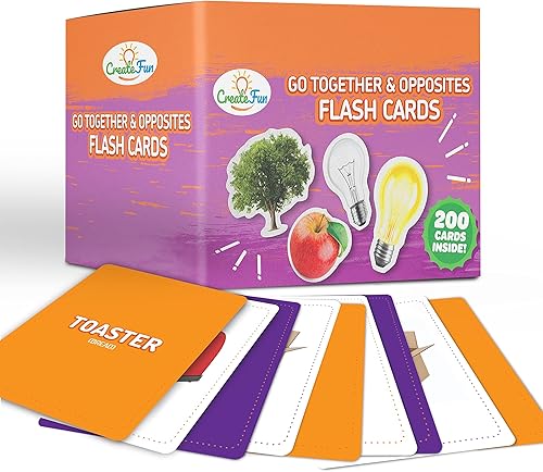 Juego de tarjetas flash Go Together and Opposites  200 tarjetas de fotos con 7 juegos educativos a juego de lenguaje para terapia del habla, ESL,