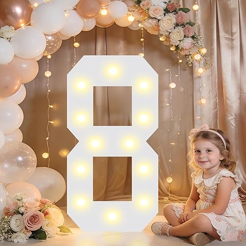 Miniatura 41 de Pooqla Números iluminados de 2.4 pies, números de marquesina de 2.4 pies de alto, decoración de fiesta para ella y él, cartel grande de mosaico