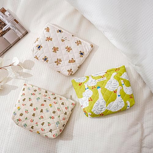 Miniatura 5 de uekeboag Bolsa de maquillaje acolchada de algodón con diseño de animales para mujeres y niñas, bolsa acolchada con cierre de cremallera, bolsa
