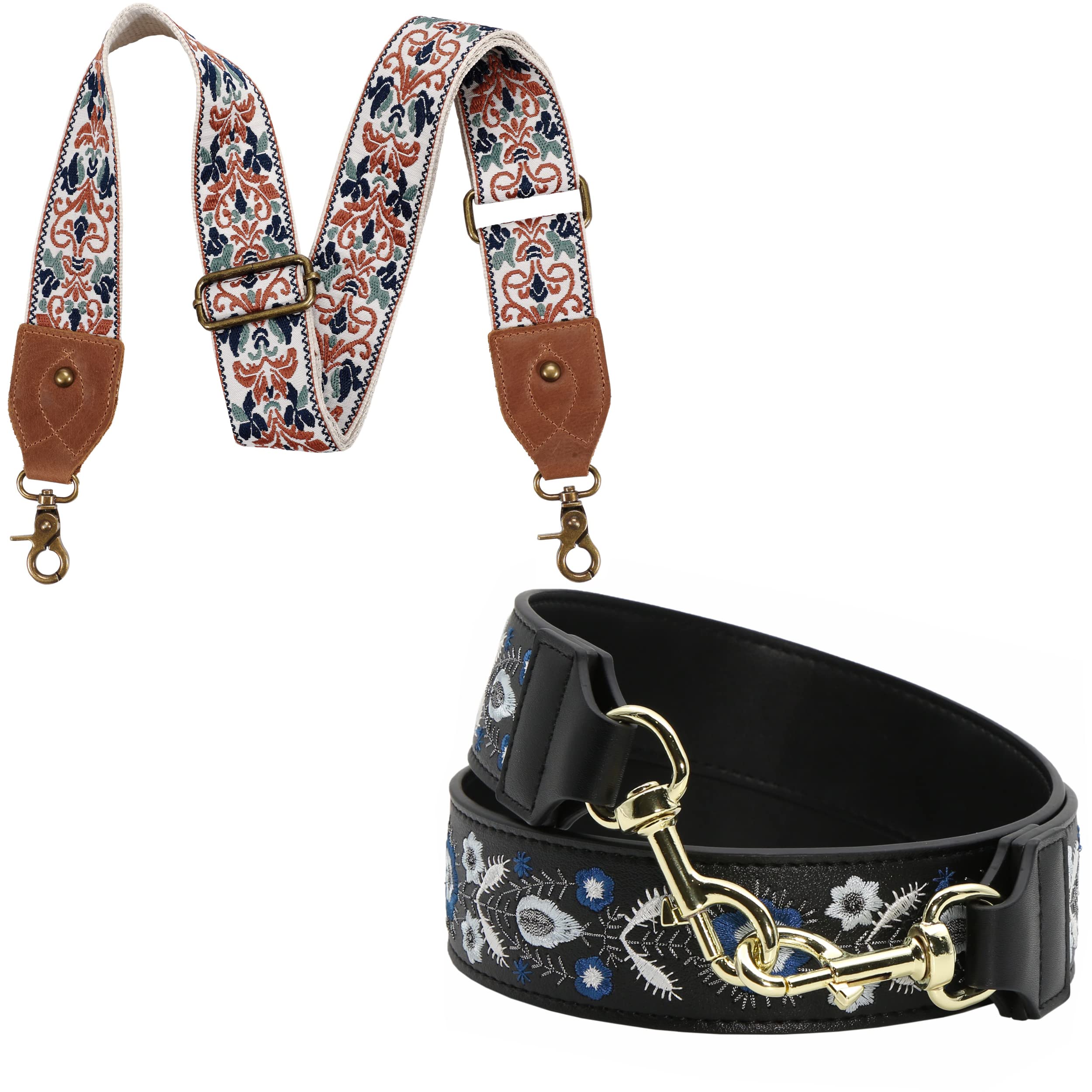 Nefelibata Purse Strap,Leather Shoulder Strap Replacement,Retro Jacquard Embroidery Multi-Pattern Crossbody Bag Straps for Handbag