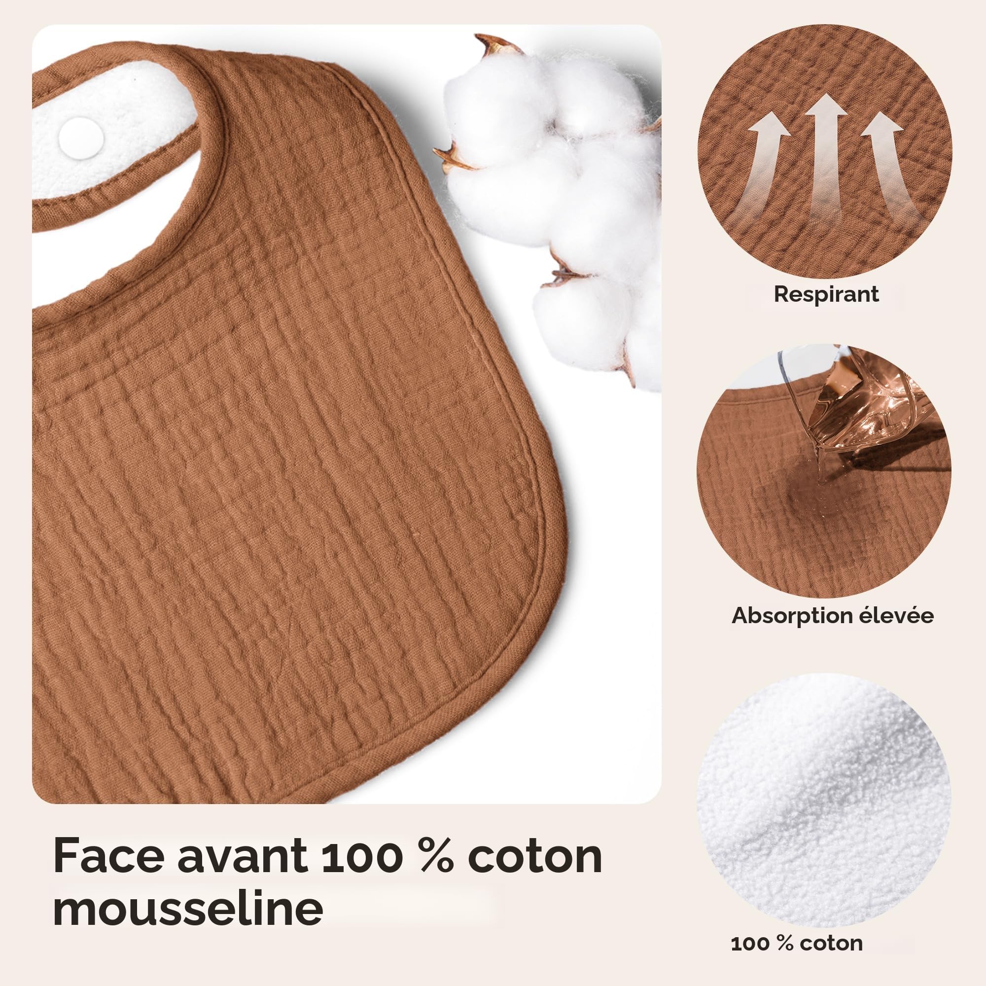 bearmoss Bavoirs Bébé Bebe 8 Pièces Nouveau Né Coton Bavoirs,100% Coton Réglables Doux Pour Garçons et Filles