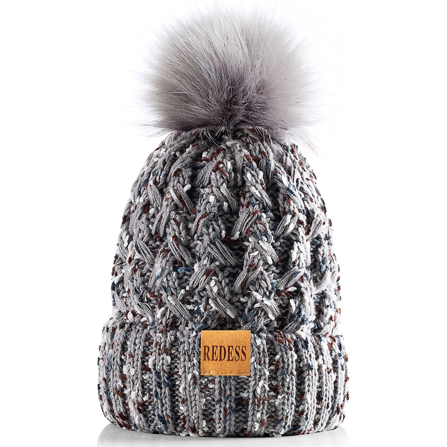REDESS Cappello Invernale da Donna con Pompon con Pompon Cappelli Caldi Foderati in Pile, Berretto Incrociato in Maglia di Neve Spessa e Morbida per Le Signore