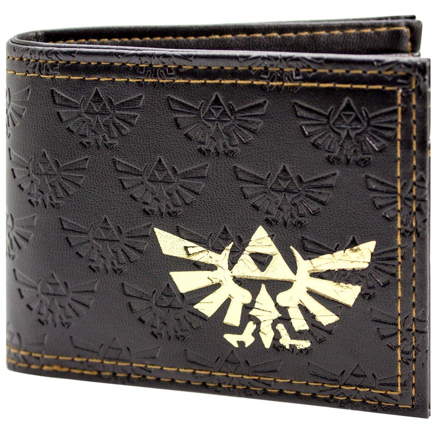 Link's Awakening Legend of Zelda Cartera/Billetera Artefacto Trifuerza Dorado en Relieve Bi-Fold Bolsillo para Monedas & Tarjetero, Negro