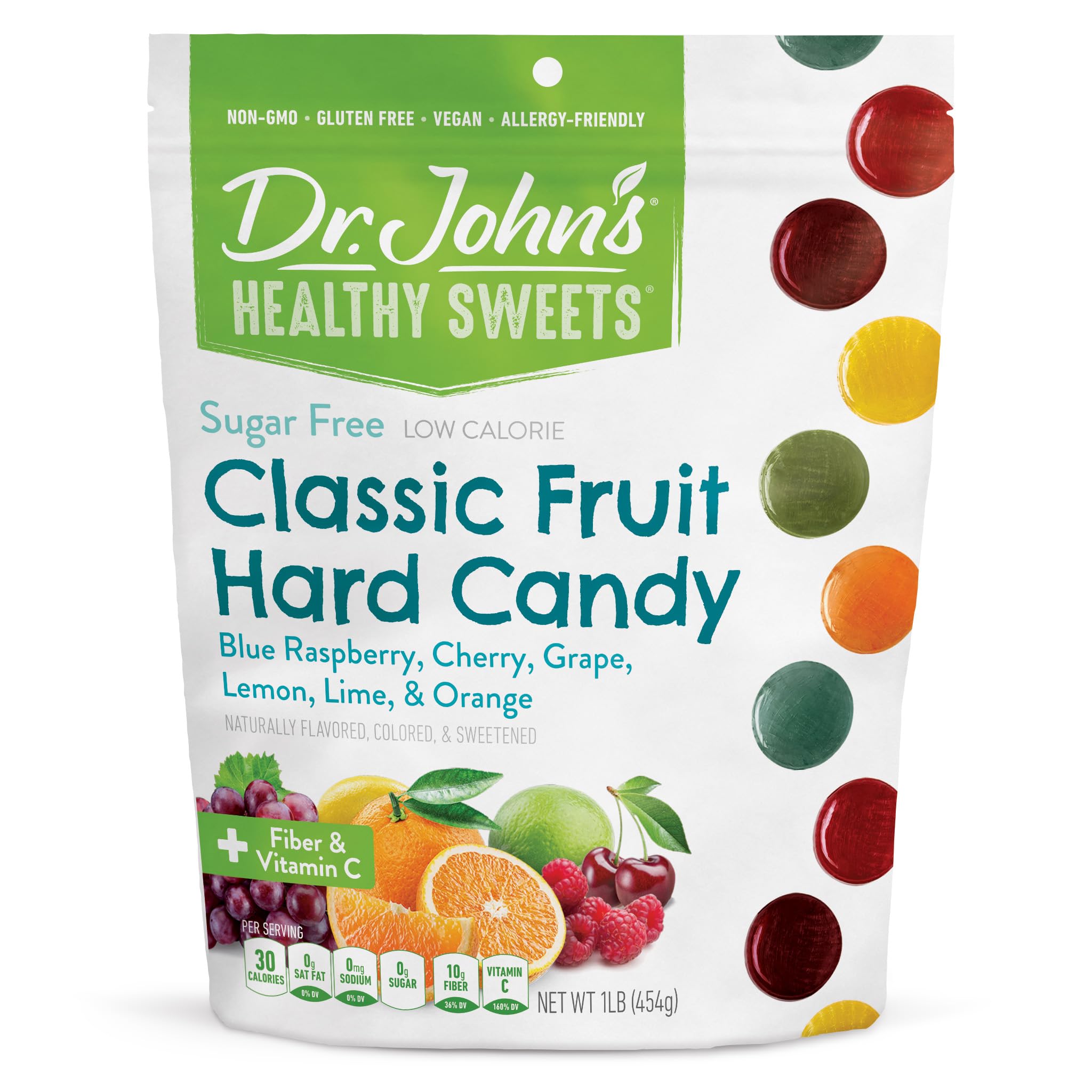 Dr. John's Healthy Sweets Classic Fruit Hard Candy with Zero Sugar, Dye Free, Plant Based, Keto Friendly, 100 Count, 1 LB