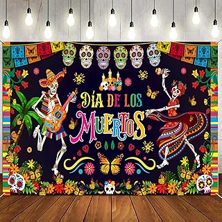 Comprar DPKOW Dia De Los Muertos Pancarta Halloween Decoraciones, Tela Grande Mexicana Fiesta Fondo Pancarta Calavera De Azúcar Photocall Accesorios para Decoraciones De Fiesta Dia De Los Muertos, 185*110 cm