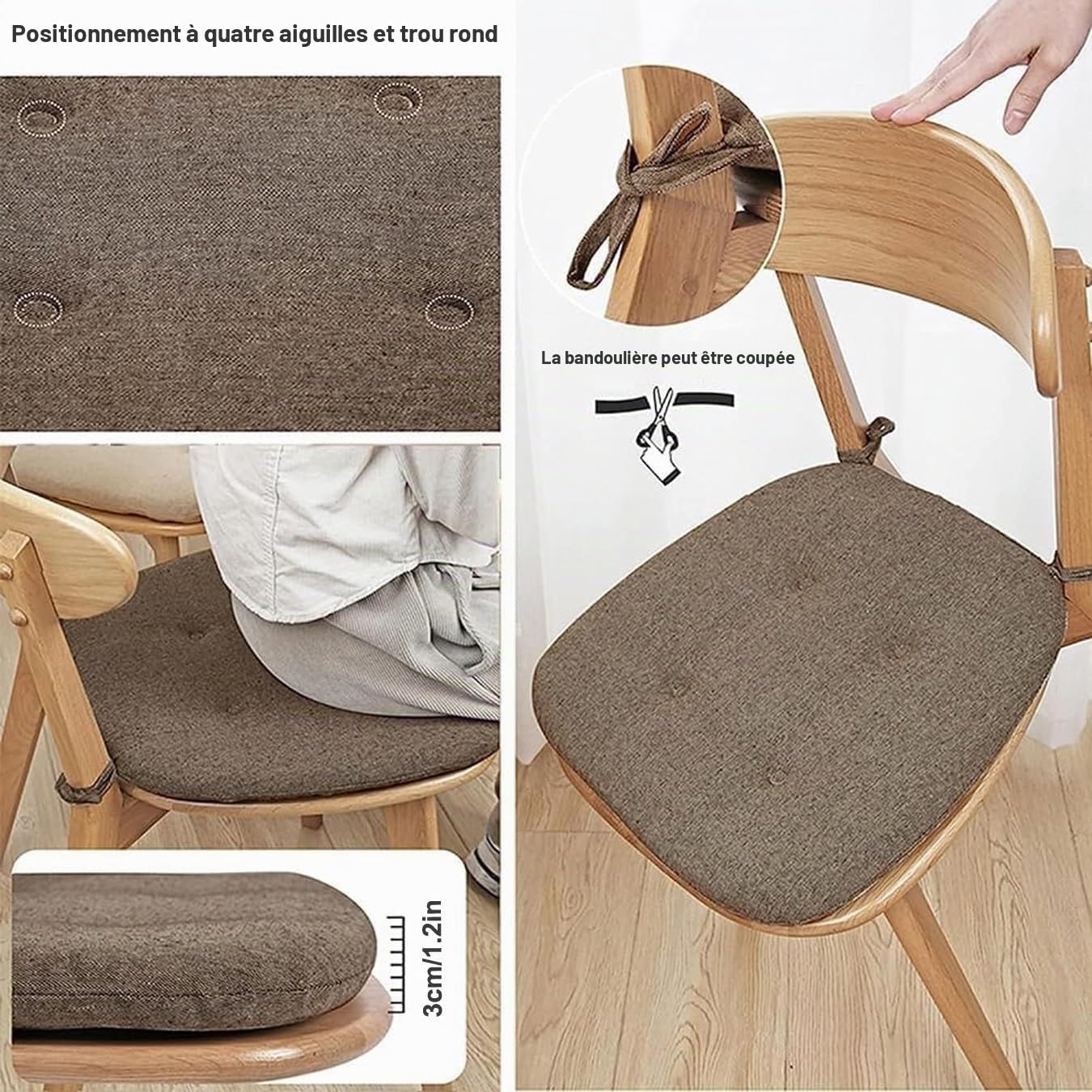 Coussin Chaise Cuisine,Galette De Chaise En Forme De Trapèze Avec Attaches,Galette De Chaise Dehoussable Lavable,Respirant Lin Coussin Pour Chaise Salle À Manger Epaisse ( Color : Beige , Size : 43x41