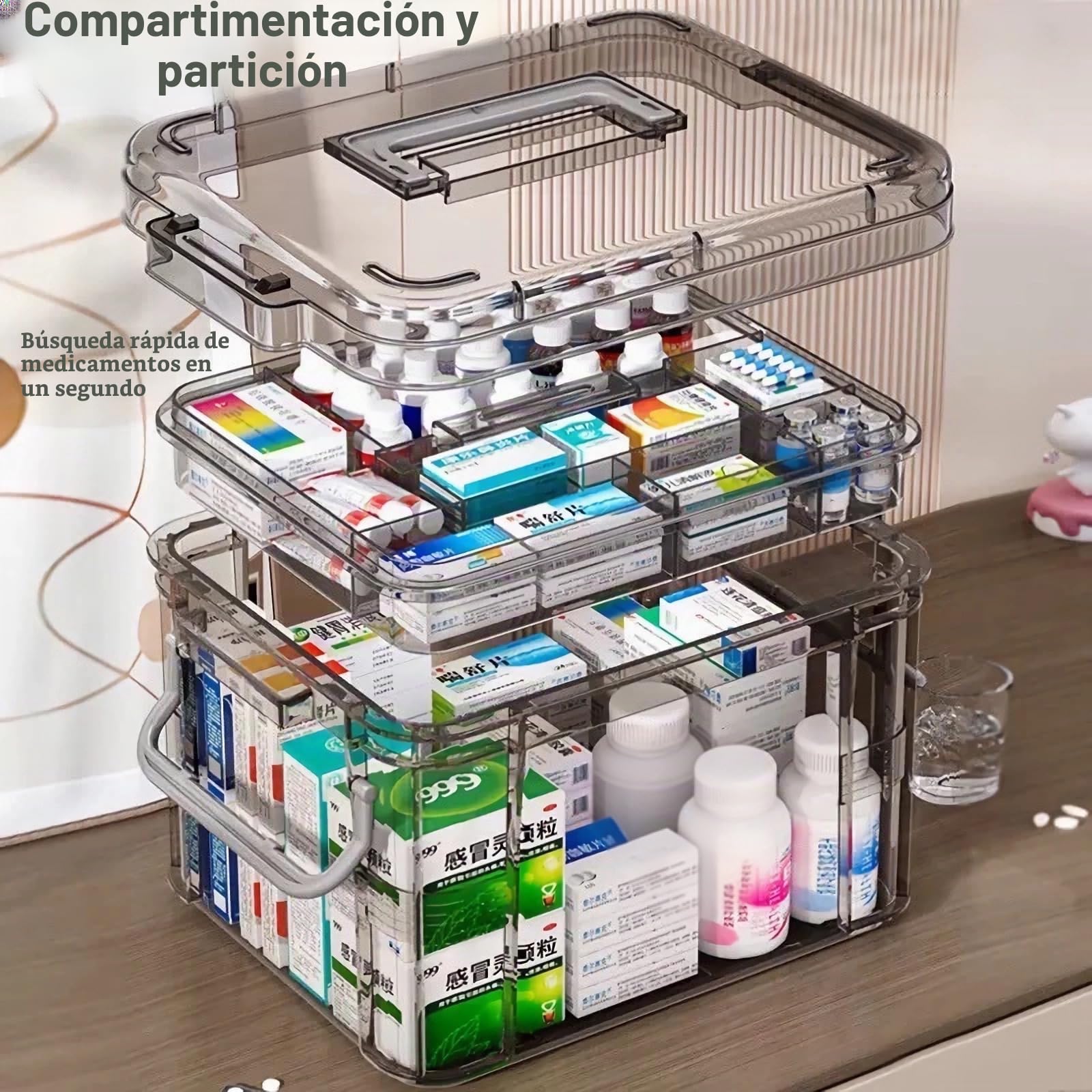Organizador de medicamentos portátil 2 niveles Caja para medicina