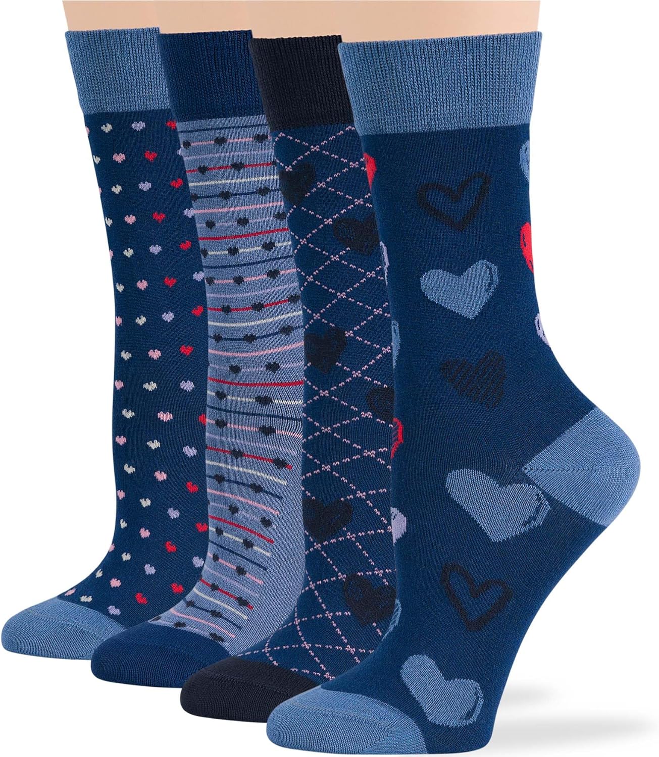 7BigStars Women Viscose From Bamboo Dress Socks, Solid Patterned Crew Fit, 4 Pairs Breathable Seamless for Work Daily Wear