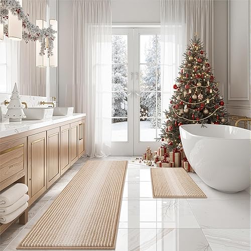 Miniatura 97 de BSICPRO Juego de alfombras y tapetes de baño, 2 piezas de felpilla gruesa y absorbente, antideslizantes, suaves y peludas para baño, lavables a