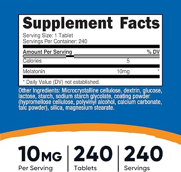 Nutricost Melatonin 10mg, 240 Tablets - 10mg Per Serving, Non-GMO, Gluten Free