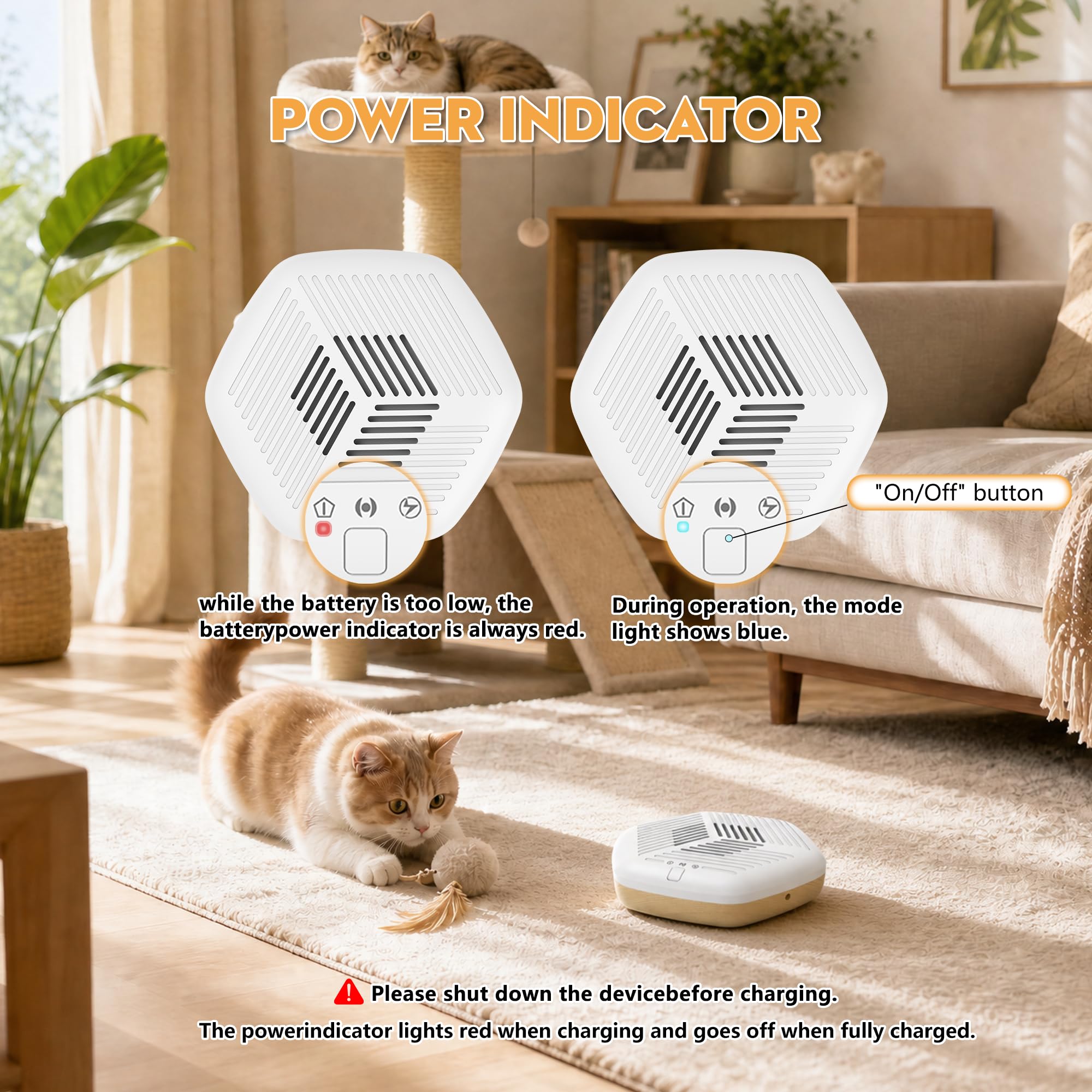 Desodorizador de arena para gatos, eliminador de olores de mascotas para perros, purificador de aire recargable con ozono para caja de arena, inalámbrico con modos de iones negativos y ozono, perrera