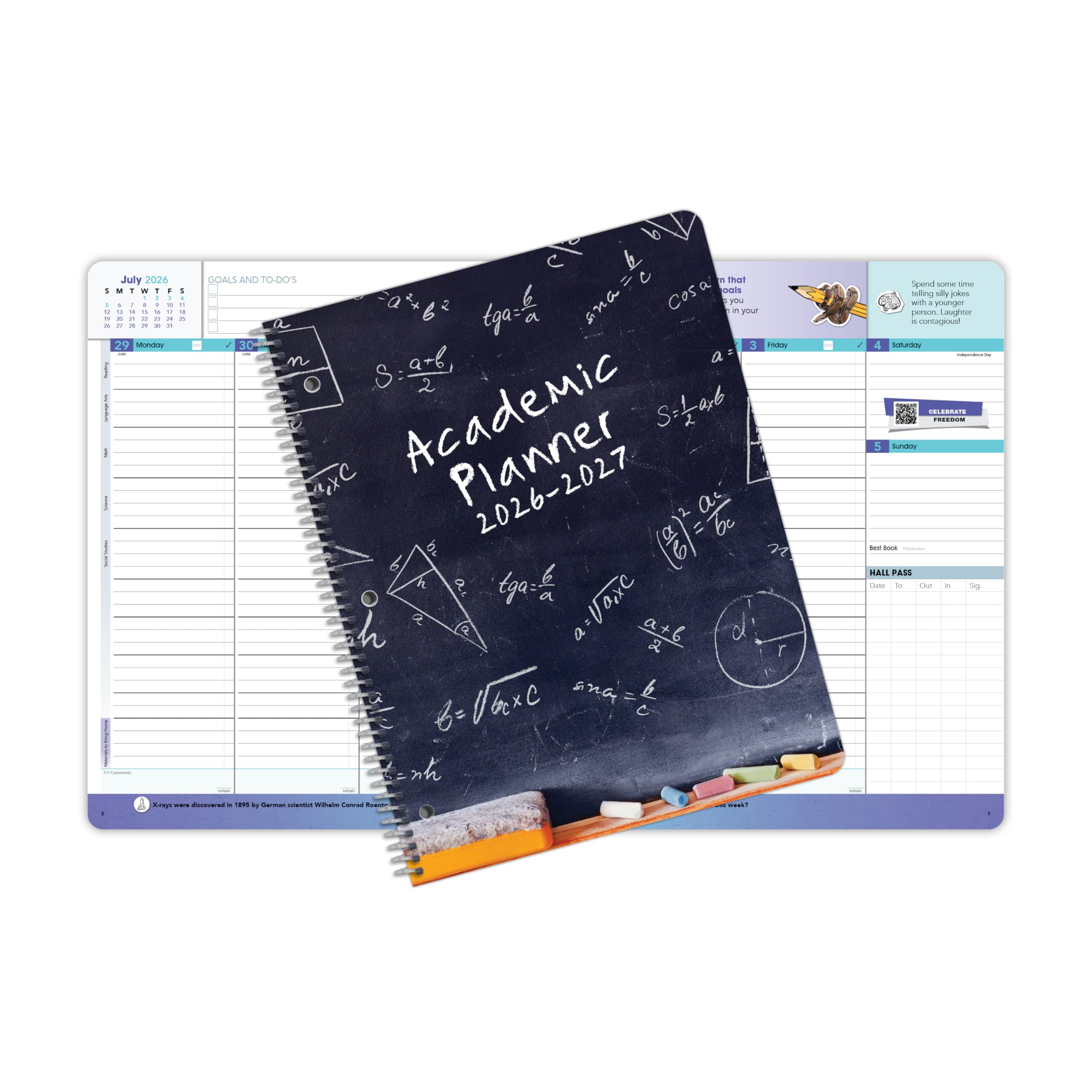Agenda de estudiantes de secundaria con fecha 2026-2027, año escolar académico, tamaño grande (8.5 x 11 pulgadas) estilo matriz con cubierta clásica de matriz media/alta