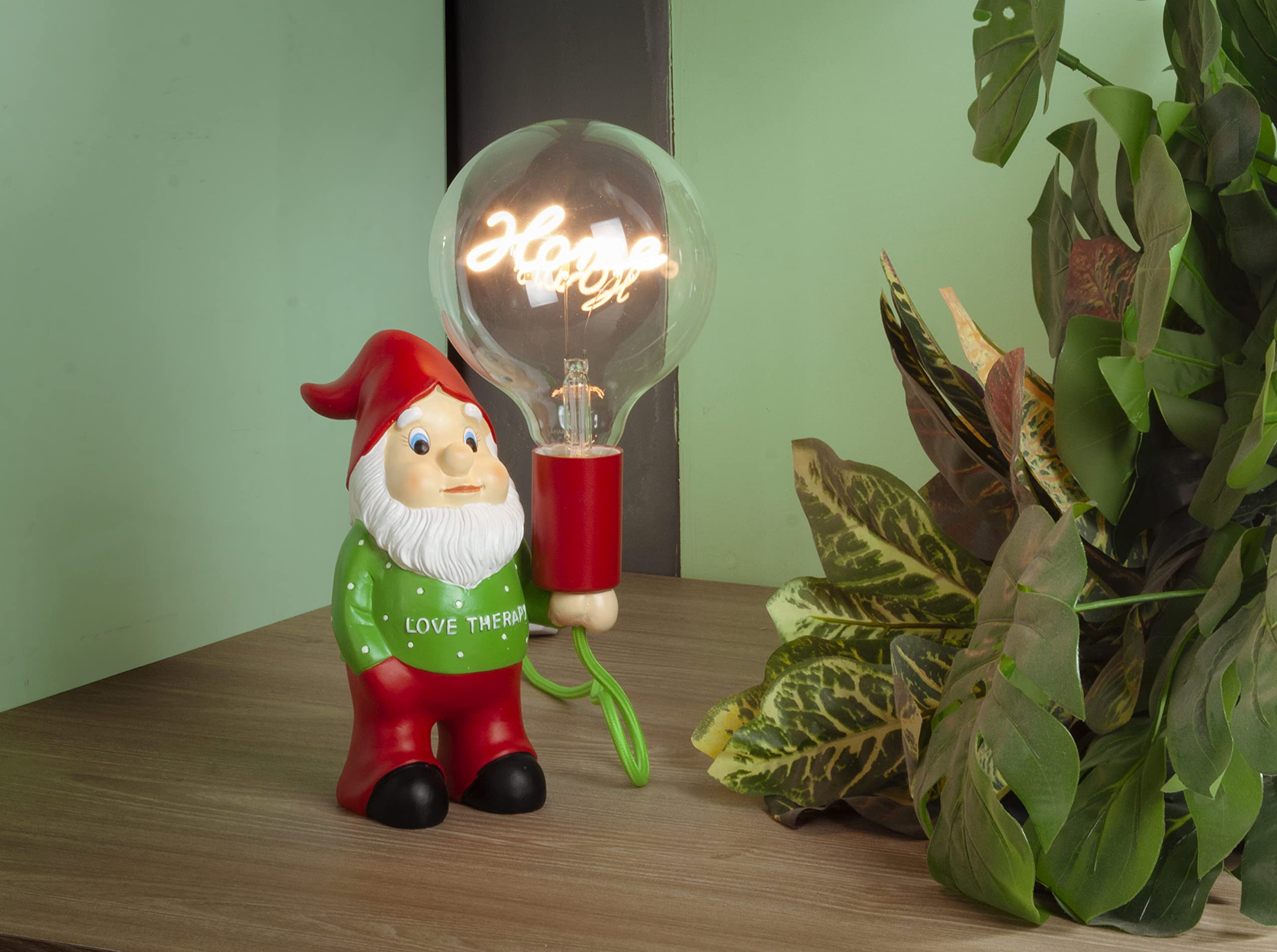 AMARCORDS - Lampada da tavolo nanetto Lovetherapy con lampadina scritta HOME e varialuce. Abat jour dimmerabile con cavo 1,5m e interrutore dimmer
