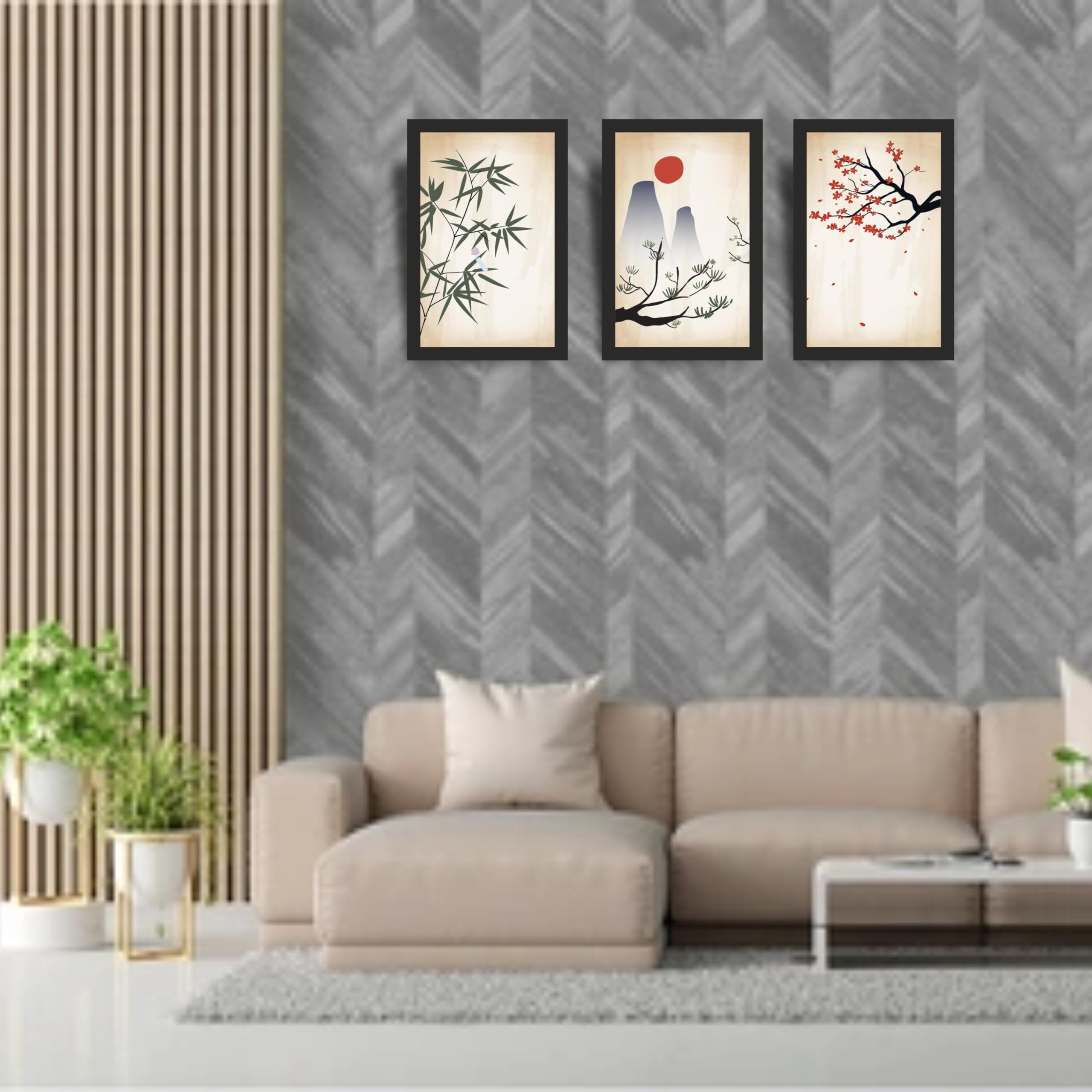 Japanese Zen Nature Wall Art Set of 3 Frames