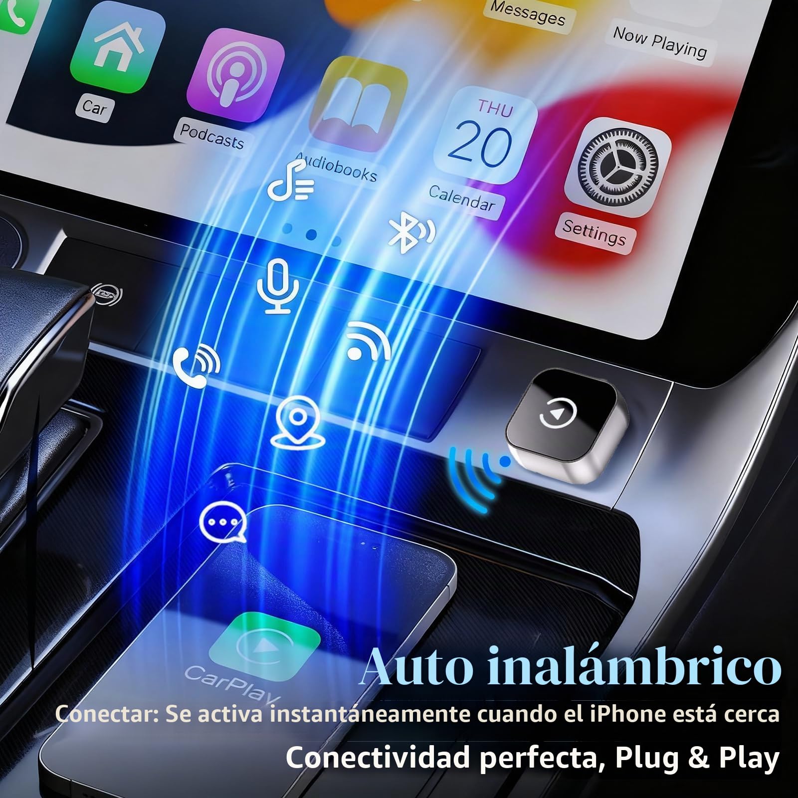 OVVOFPP Adaptador CarPlay inalámbrico Nueva edición 2026, Interfaz Type-C/USB, Conexión Rápida y Estable, Compatible con Vehículos Fabricados Después de 2016 (Brillante)