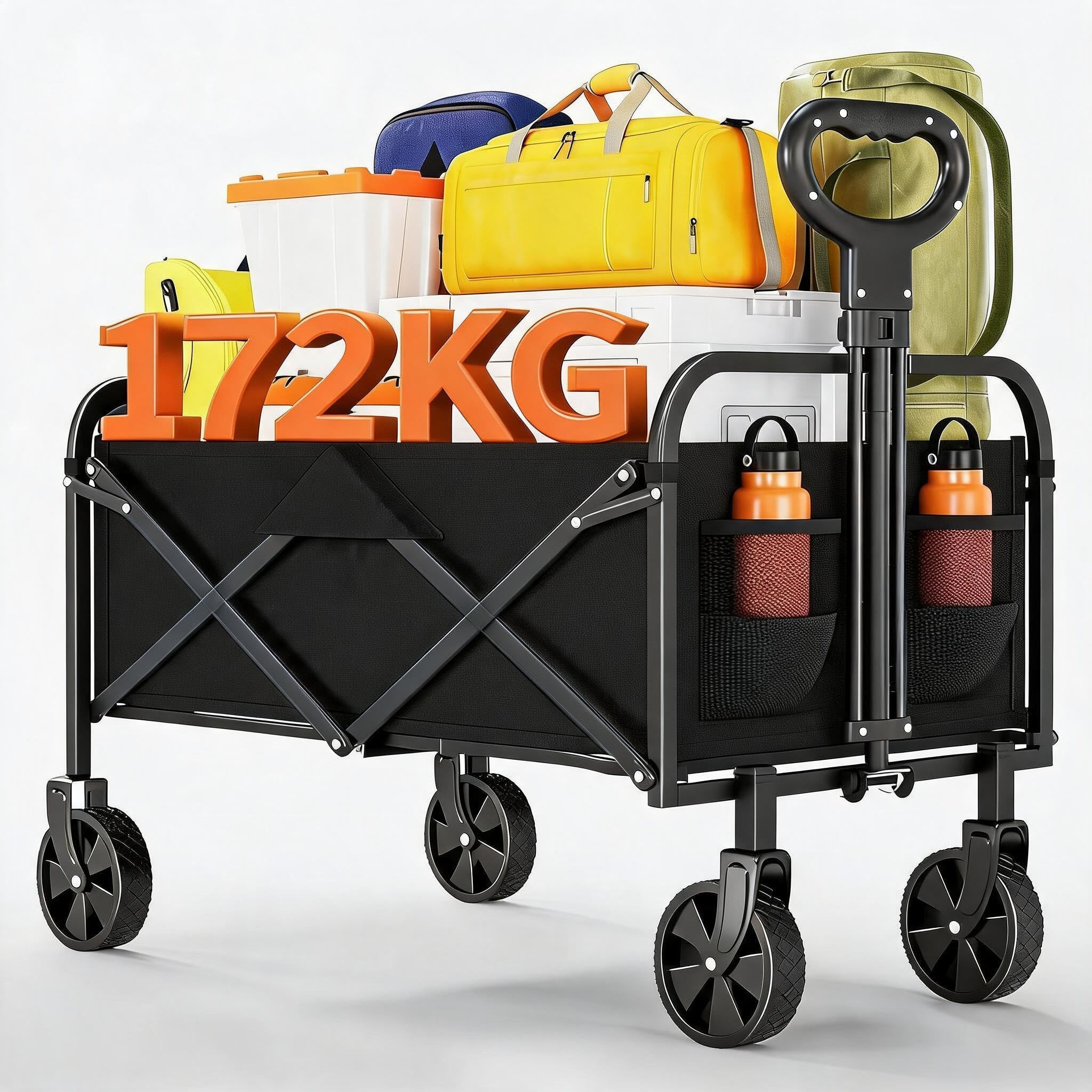 Aptliton Black 220L Folding Outdoor Wagon Cart, Wheeled Utility Trolley