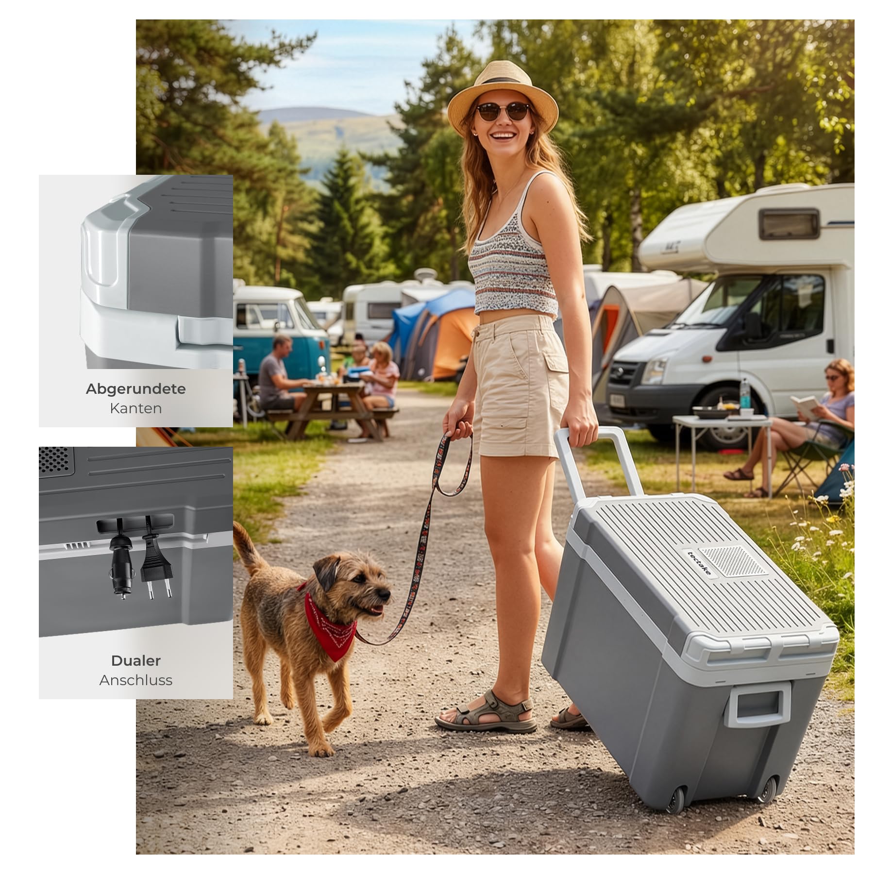 tectake® 2in1 elektrische Kühl- und Wärmebox, 35 l Fassungsvermögen, 52,5 x 35 x 40 cm, mit ECO-Modus, leise, 230 V und 12 V für Steckdosen- und Autoanschluss, für Camping, mit Griffen und Rollen