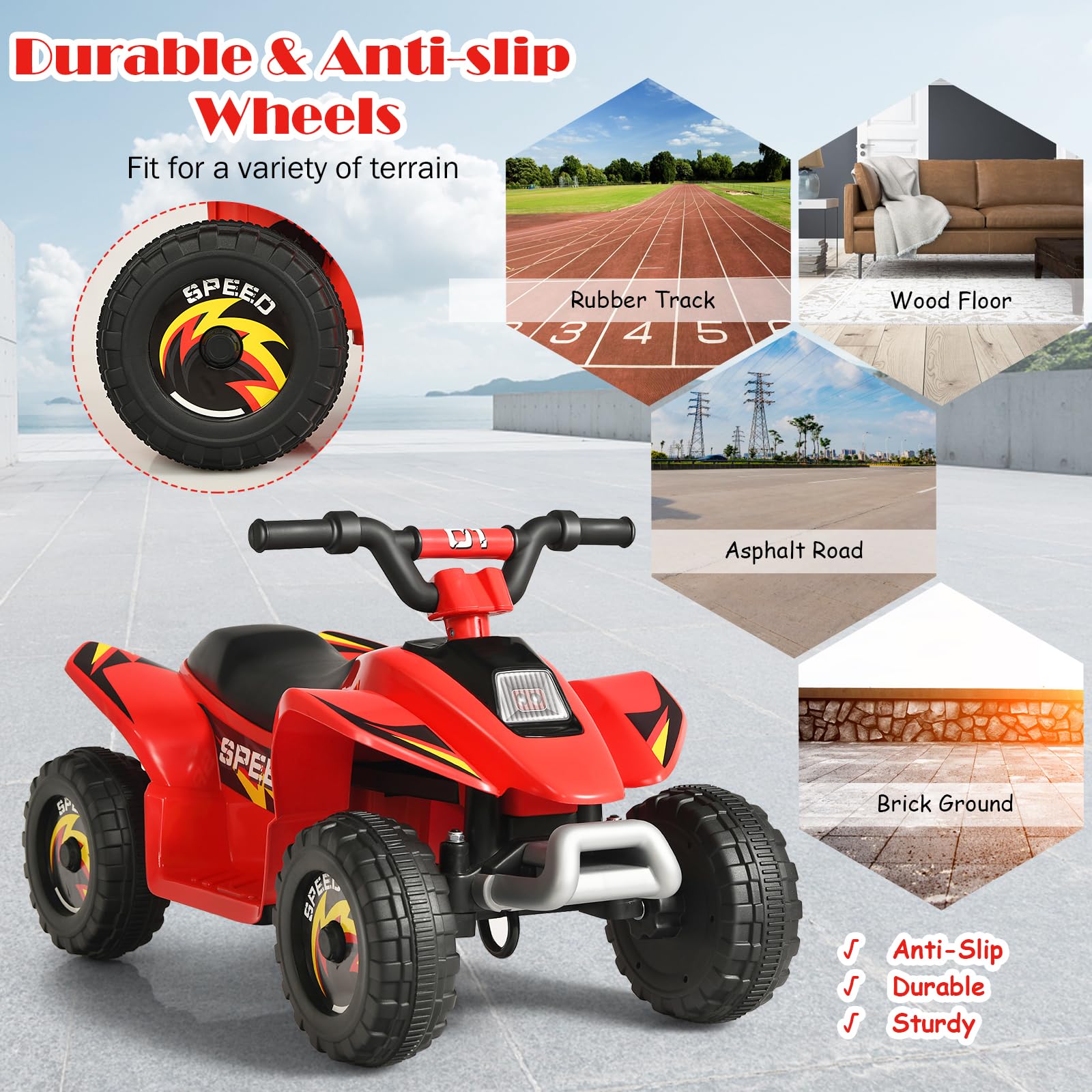 SOARS Auto elettrica per bambini, Quad elettrico per bambini ATV 6V, camminata anteriore/posteriore, sedile ergonomico, ruote antiscivolo, caricatore incluso, carico 30 kg, per ragazzi e ragazze 3