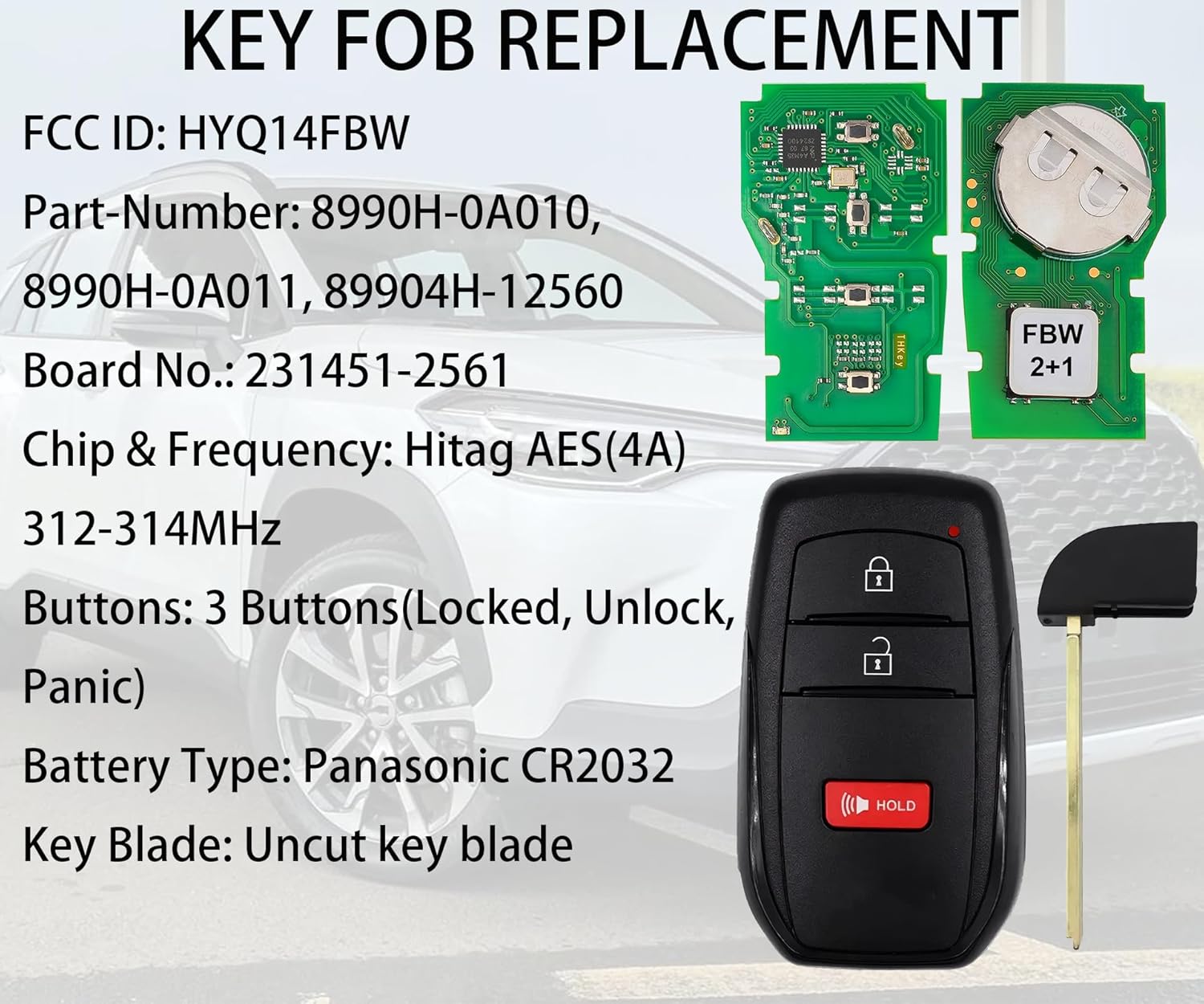 Smart Key for Toyota Corolla Cross 2022-2025, Alliskeys Vehicle Proximity Remote Control Key Fob Replacement for Corolla Cross HYQ14FBW 8990H-0A010 231451-2561