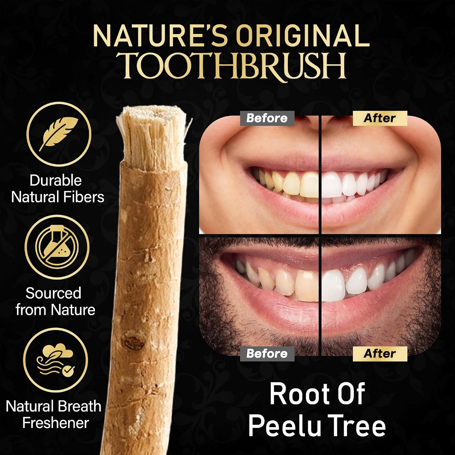 SEWAK AL-FALAH Miswak (Traditional Natural Toothbrush) - 20 Pack - Individually Vacuum Sealed for Long-Lasting Freshness – Traditional Oral Care for Deep Cleaning, Whitening, and Plaque Defense