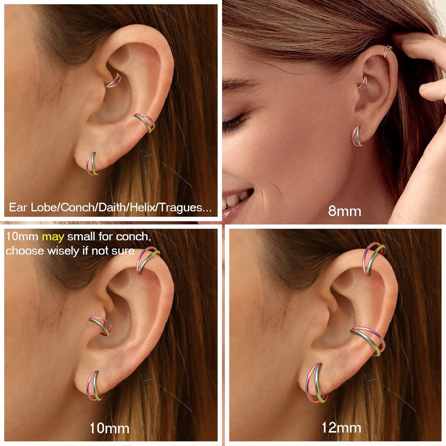 MILACOLATO G23 Titanium Nose Rings Hoops 16G 18G 20G Double Hoop Septum Click Nose Rings Lip Rook Lobe Tragus Helix Cartilage Daith Conch Earrings Clear CZ Paved Nose Piercing Jewelry for Women Men - Image 4