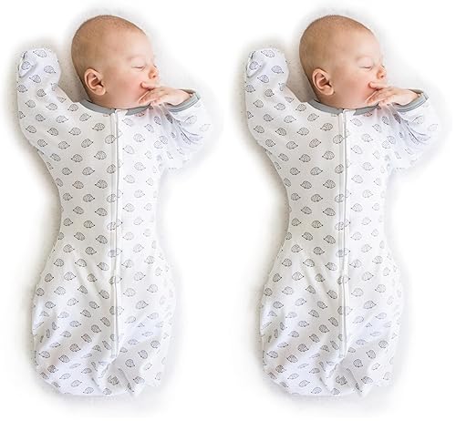 SwaddleDesigns Saco de transición para envolver con mangas de media longitud y puños de mitones, pequeños erizos, pequeño, 0-3 meses, 6-14 libras