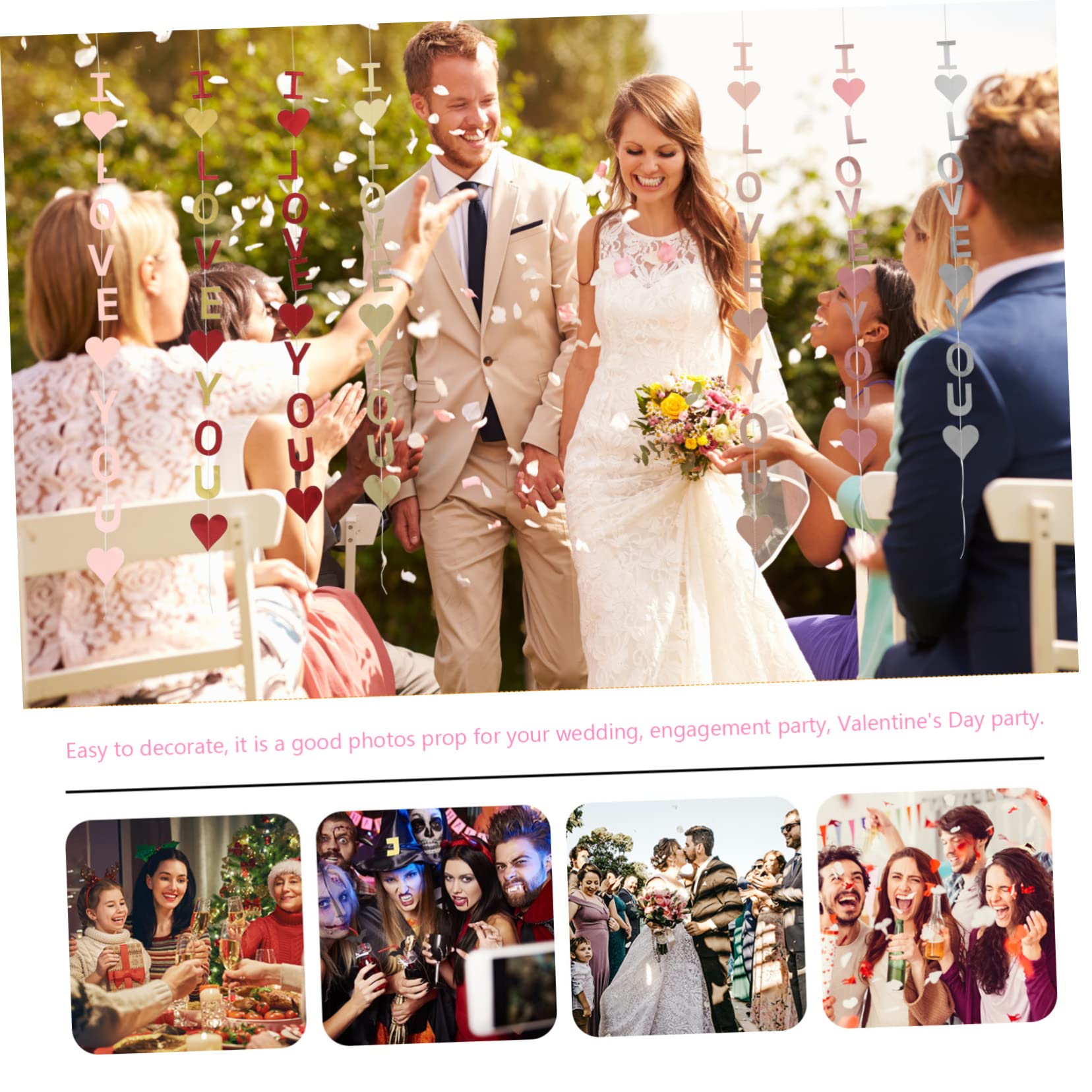 MAGICLULU 4 Sätze Dekorative Gegenstände Willkommen Zuhause Frohe Weihnachten Ammer Hängendes Herz Hochzeitsdeko Wandverkleidung Ich Liebe Dich Banner Hochzeitsbanner Papier 7 Stück * 4