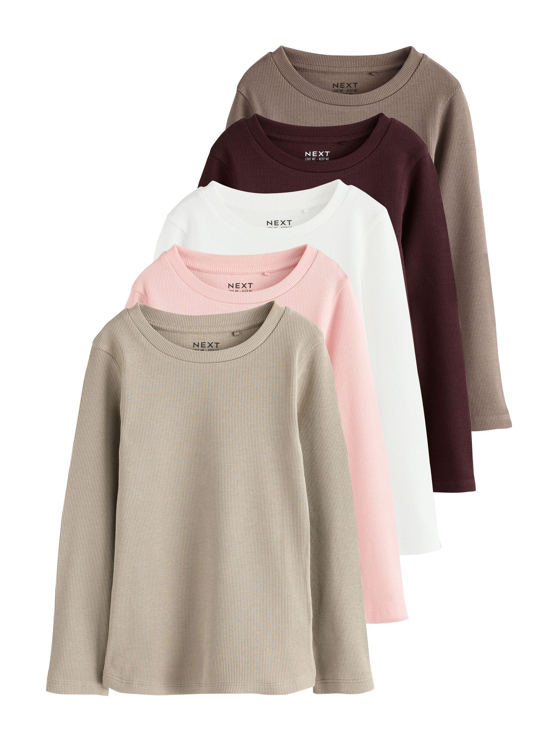 NEXT Mädchen Langärmelige Rippen-Tops im 5er-Pack
