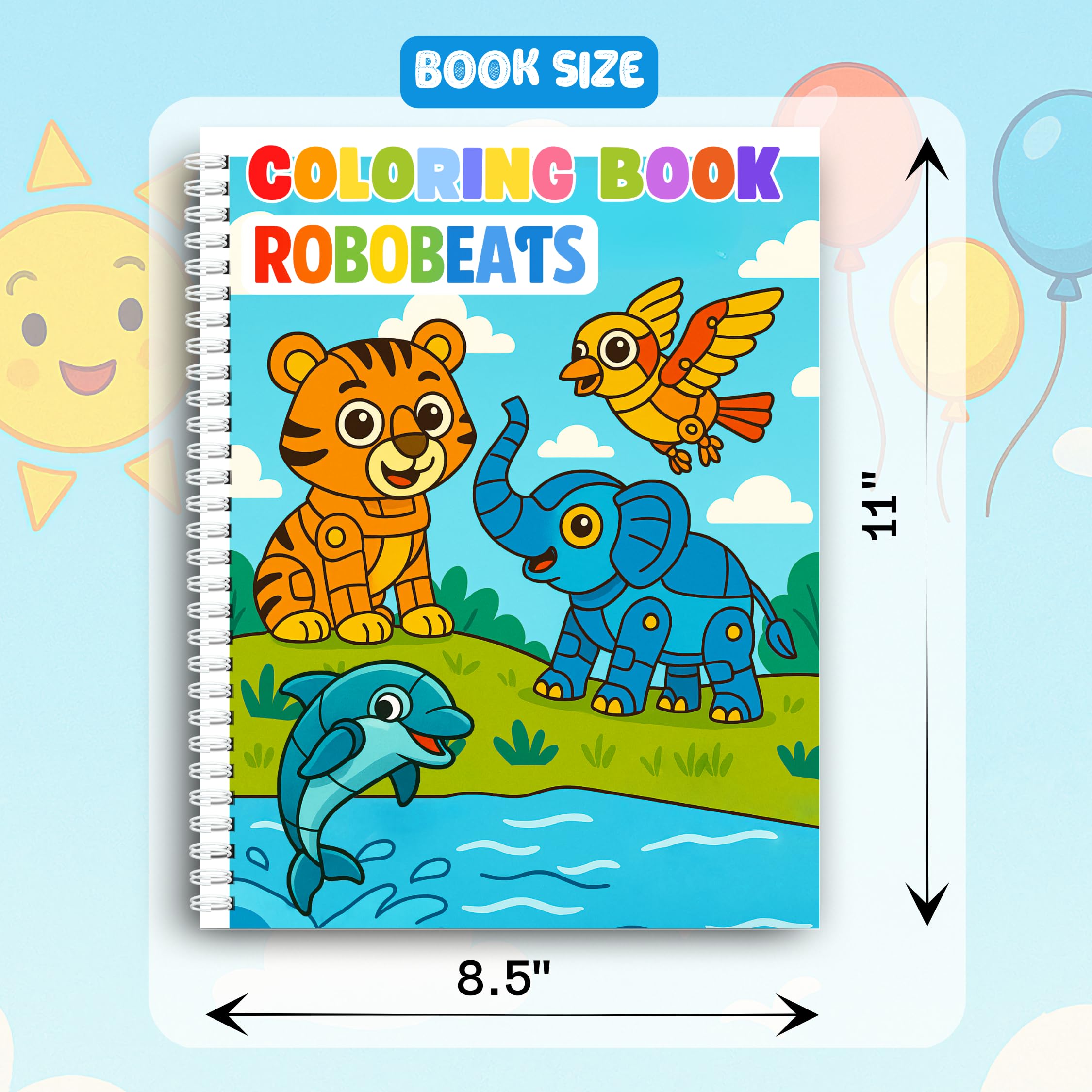Robobeasts kolorowanki dla dzieci w wieku od 3 lat i powyżej 44 lat Zabawne i atrakcyjne ilustracje przyjaznych stworzeń robo Idealne dla chłopców i dziewcząt. Oprawa spiralna, papier