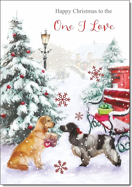 doodlecards One I Love Christmas Card Two Dogs in Snow Medium Size with Plain Red Envelope