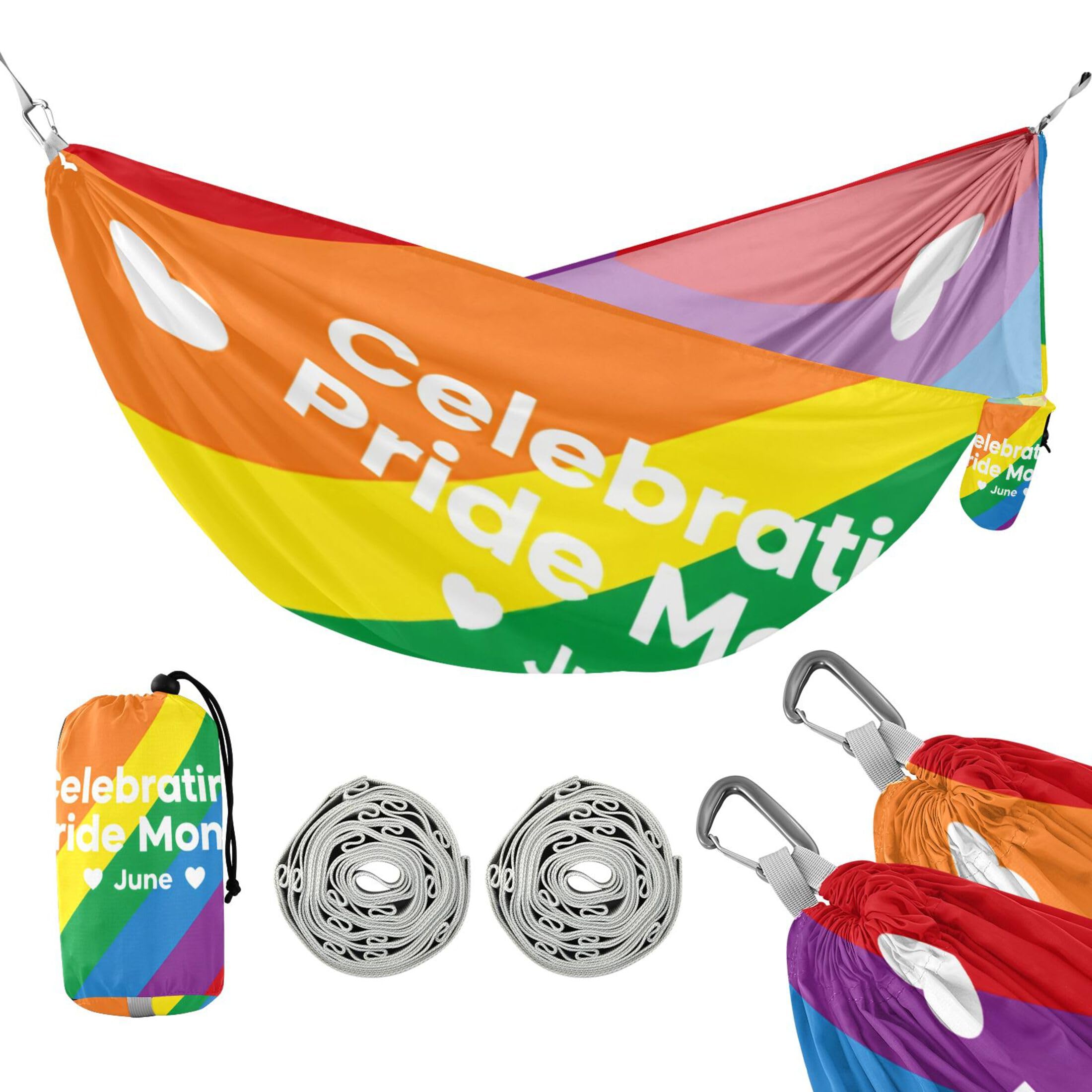 Takiito Pride Month Hammock 330 lb Capacity Travel Camping Hammock with Tree Straps, Portable Lightweight for Outdoor Beach Backpacking Backyard Patio