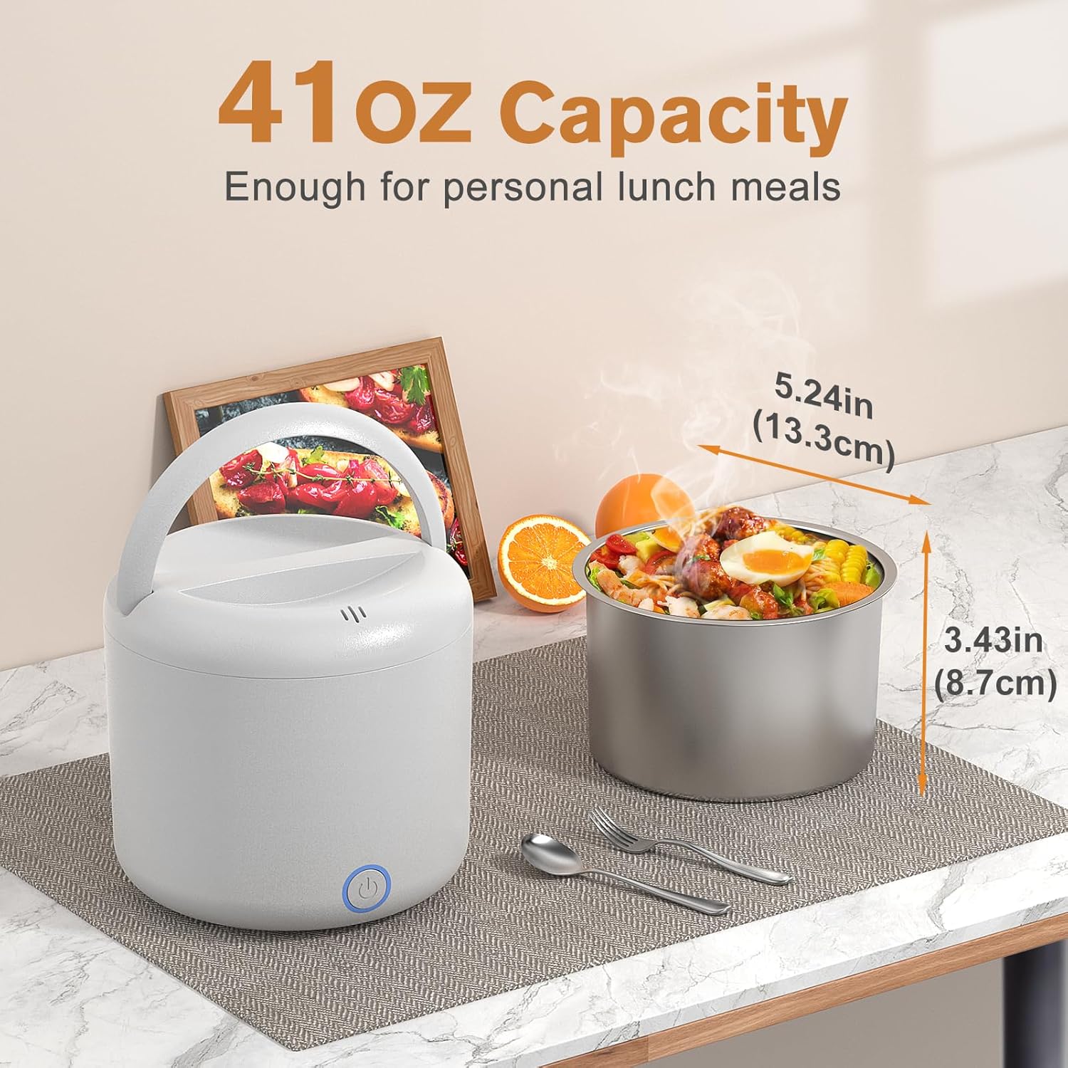 Vabaso Electric Lunch Box for Adults, 41oz 80W Heated Lunch Box, 12V/24V/110V/220V Portable Food Warmer White Elephant Gifts for Men Car Truck Work with 1.2L 304 Stainless Steel Container - Image 4