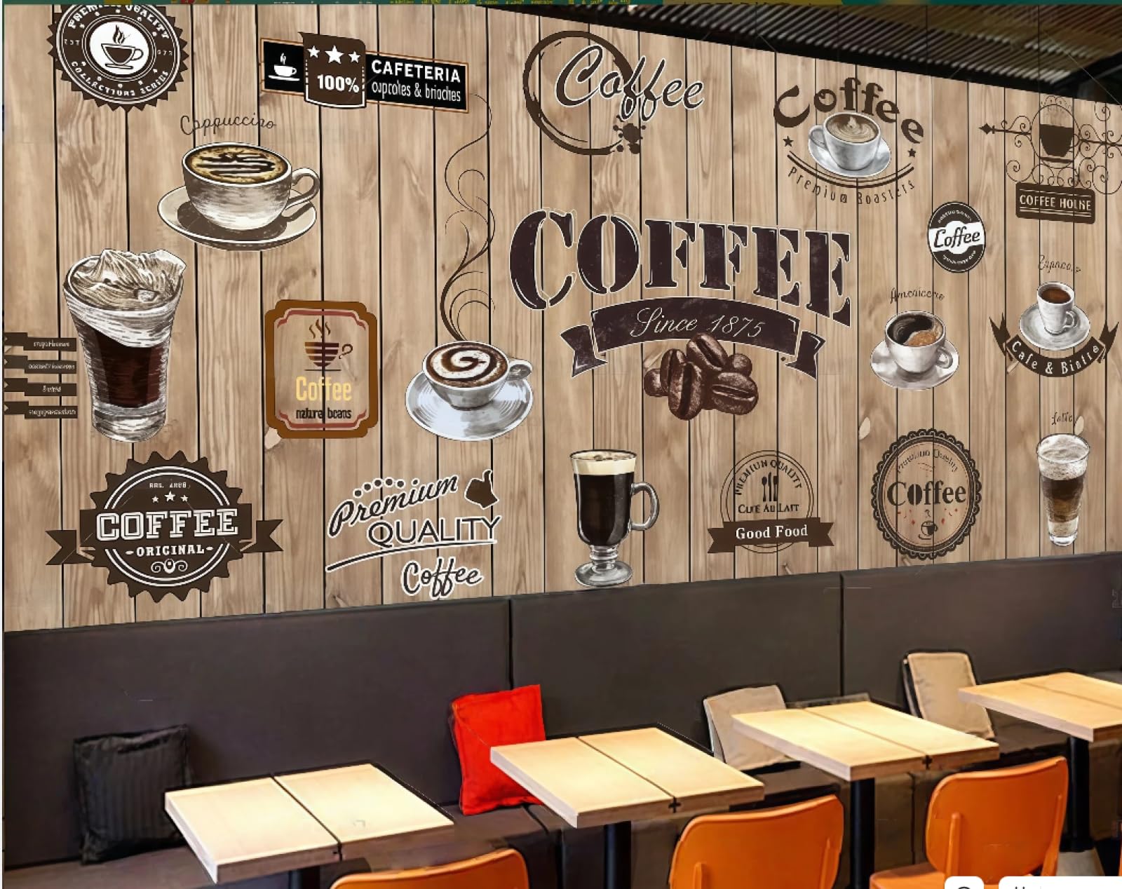XDOUBAO Wallpaper Nostalgic Wood Board Shading Retro Coffee Label Dessert Shop Afternoon Tea Western Restaurant Bar Background Wall Wallpaper Coffee Shop Mural,3D,200x140cm