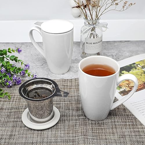 Miniatura 2 de amhomel Taza de té de porcelana con infusor y tapa, taza de té de cerámica de 16 onzas para hojas sueltas, café, cacao y leche, regalo de té para
