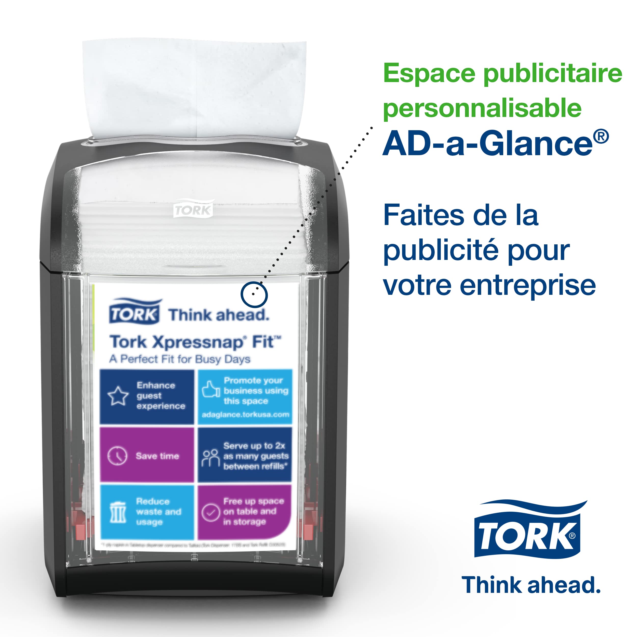 Tork Distributeur de Serviettes de Table Xpressnap Fit – 272900 | Noir, Distribution Feuille-à-Feuille, Destiné aux Restaurants, Usage Unique, Distributeur N14