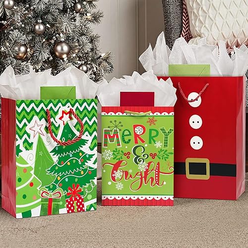 Miniatura 3 de Party Funny 24 bolsas de papel de regalo de Navidad a granel con asas y 60 etiquetas de regalo de Navidad, varios tamaños para envolver regalos de