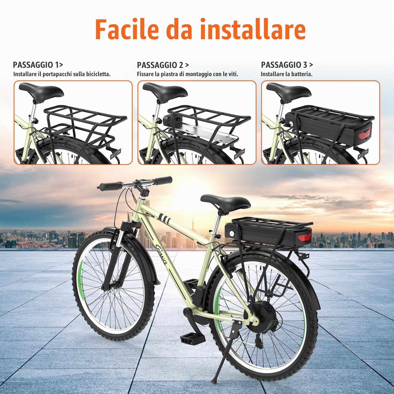 48V 30ah batteria per bici elettrica con portapacchi per kit ruote di conversione Ebike - batteria al litio-