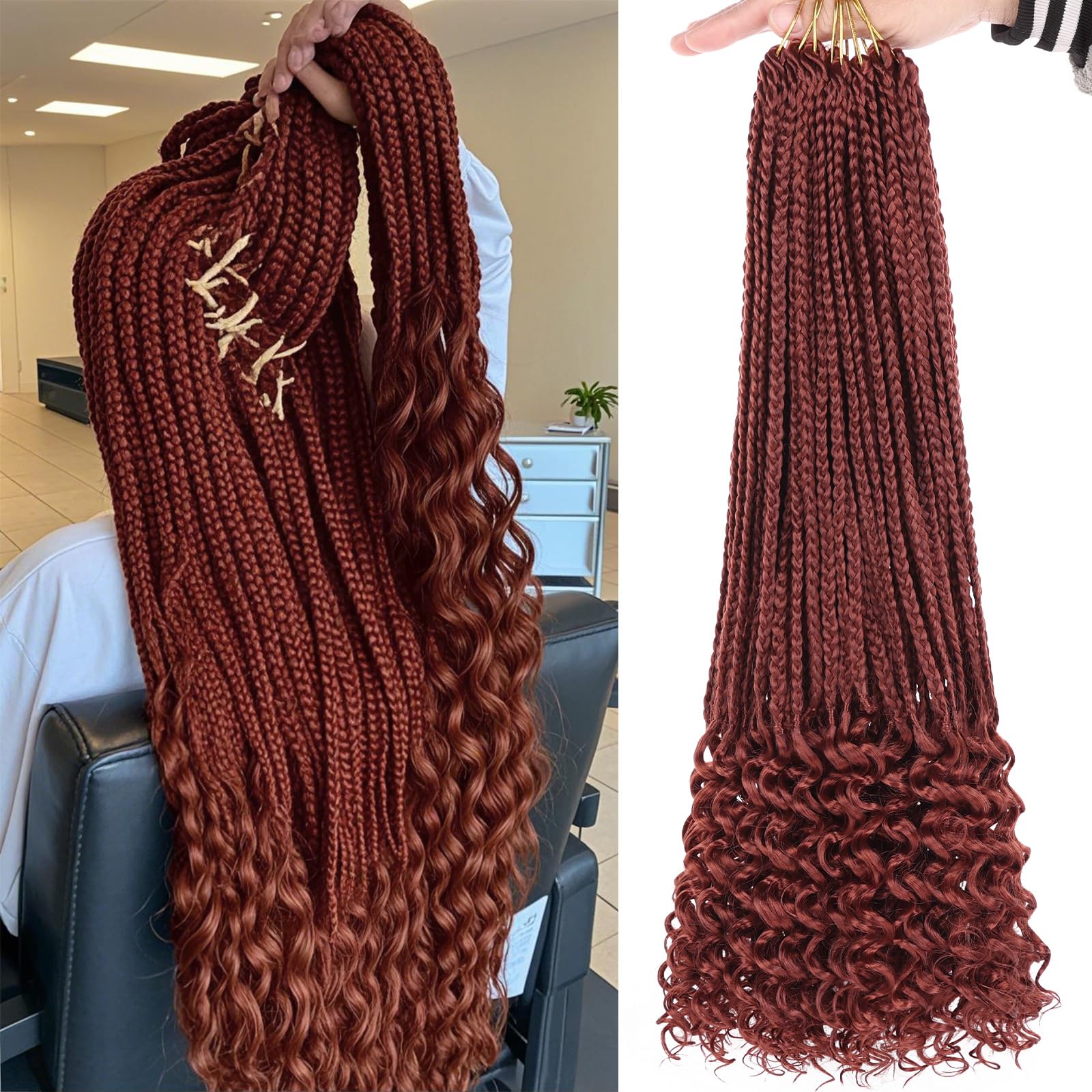 18 Inch Pre-looped Goddess Box Braids Crochet Hair with Curly Ends 8 Packs 3X Goddess Braids Hair Extensions Synthetic Boho Box Braiding Hair for